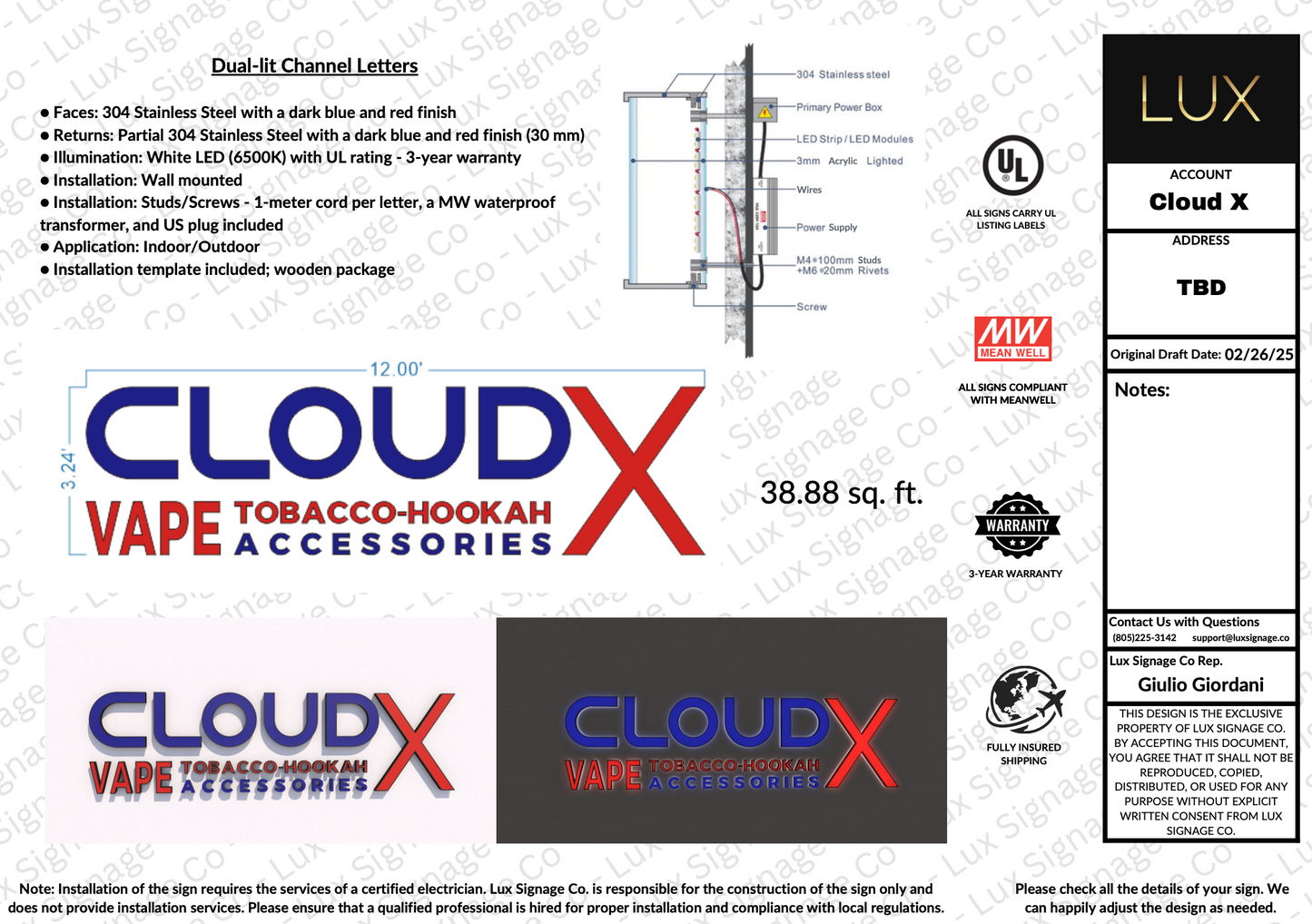 Custom Business Sign for (Cloud X) - Quantity 2