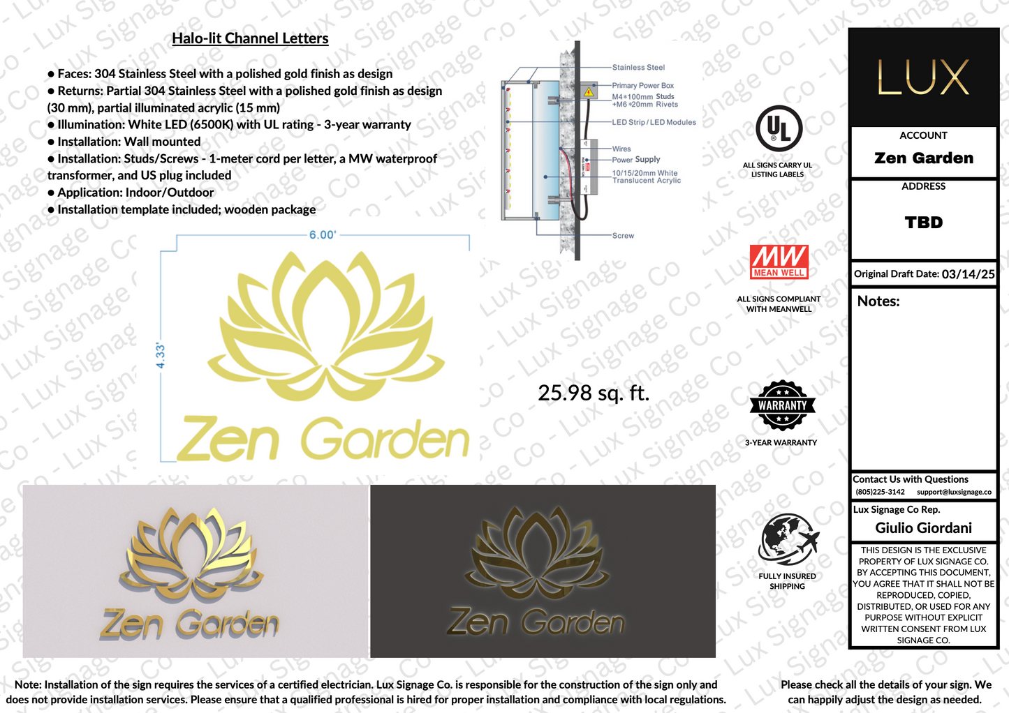 Custom Business Sign for Zen Garden