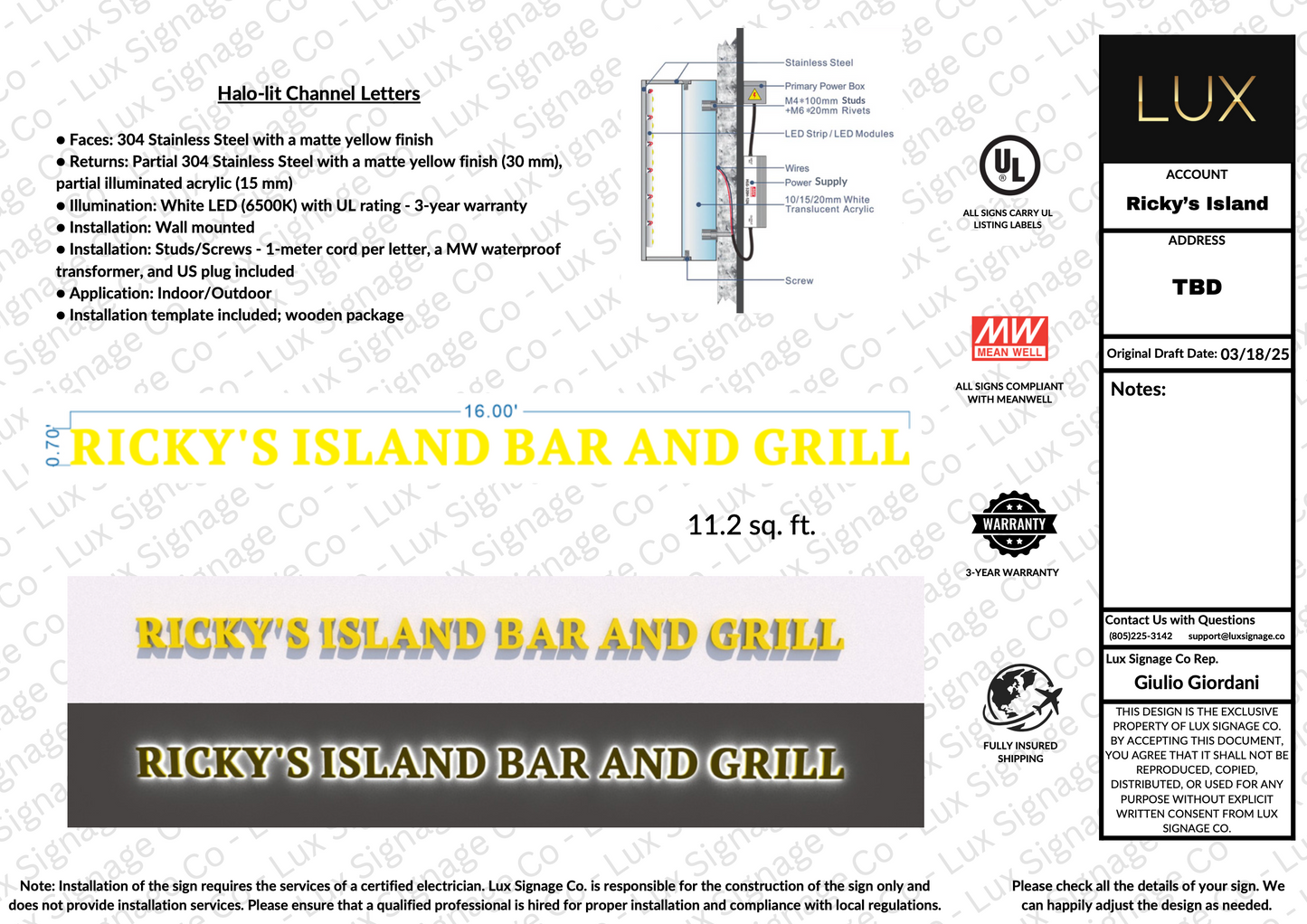Custom Business Sign for Ricky's Island Bar and Grill