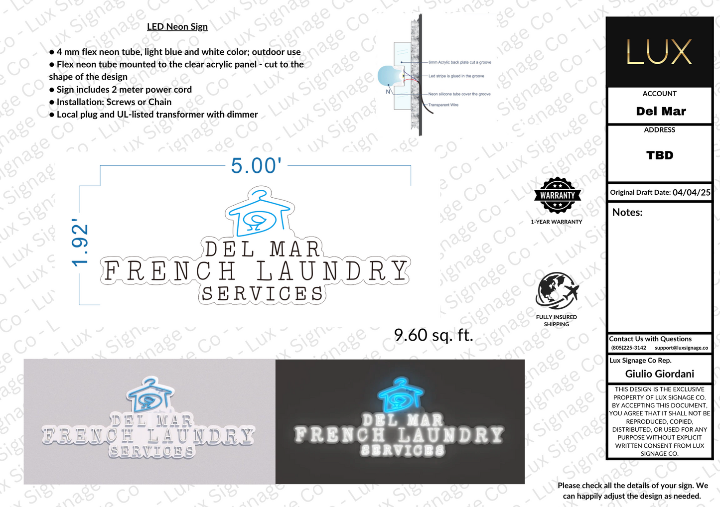 Custom Business Sign for Del Mar French Laundry Services
