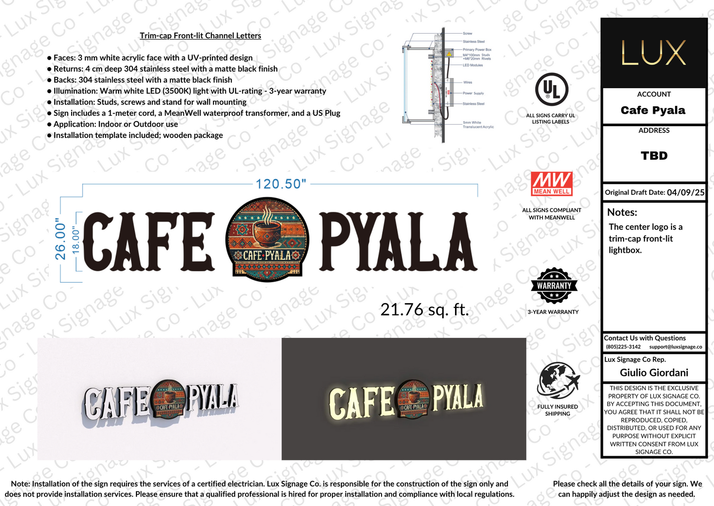 Custom Business Sign for Cafe Pyala 50% REMAINDER