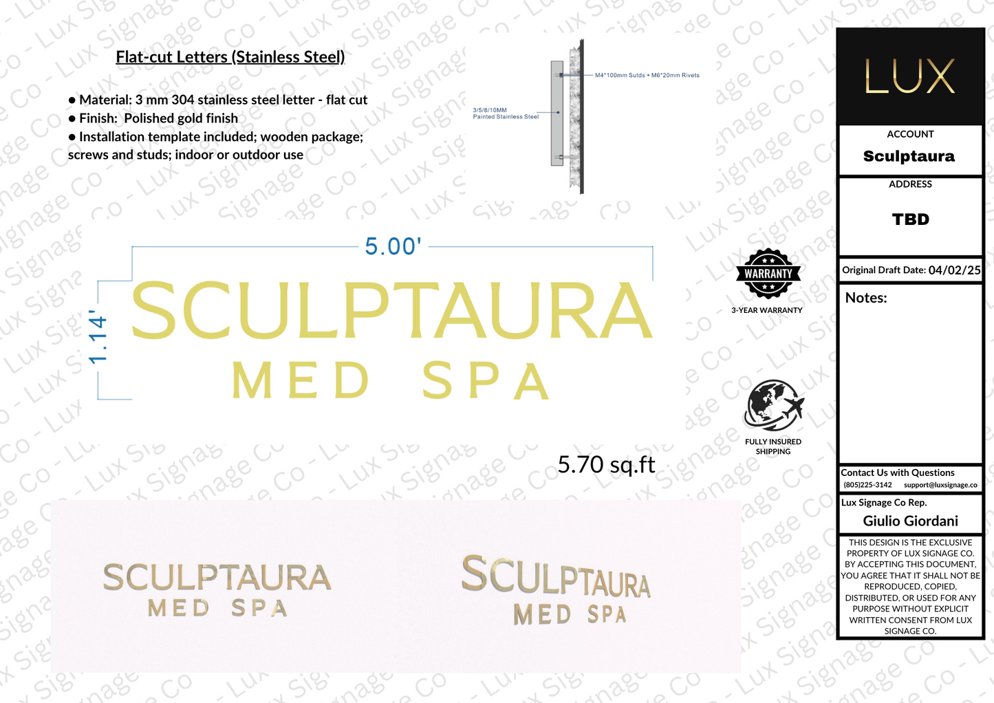 Custom Business Sign for Sculptaura Med Spa