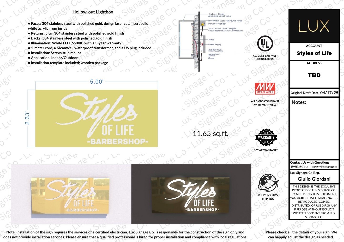 Custom Business Sign for Styles of Life