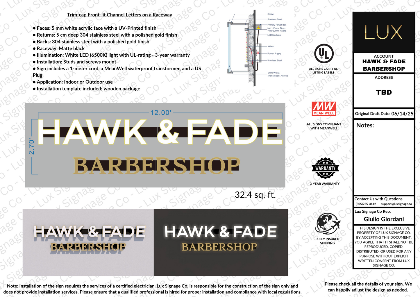 Custom Business Sign for Hawk and Fade