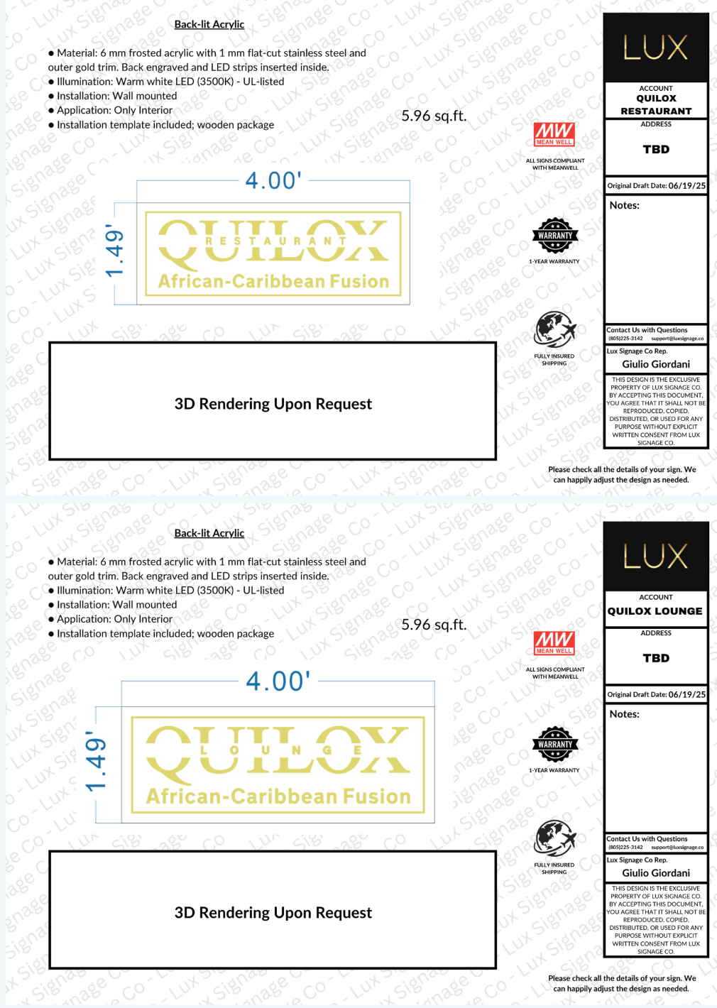 Custom Business Sign for Quilox (50% DEPOSIT)