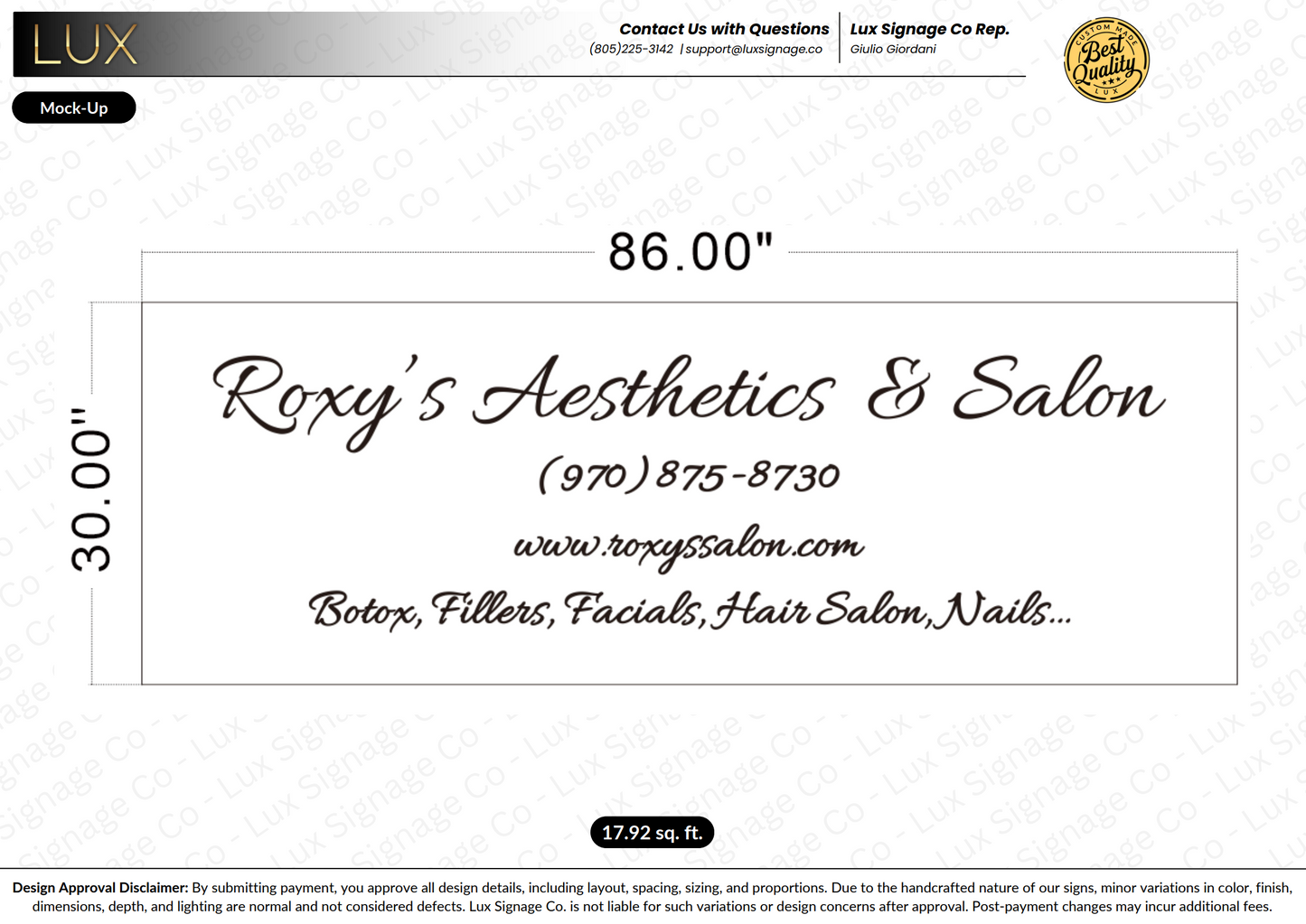 Custom Business Sign for Roxy's Aesthetics and Salon