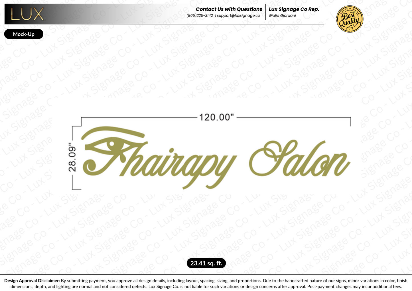 Custom Business Sign for Thairapy Salon - 10% DEPOSIT