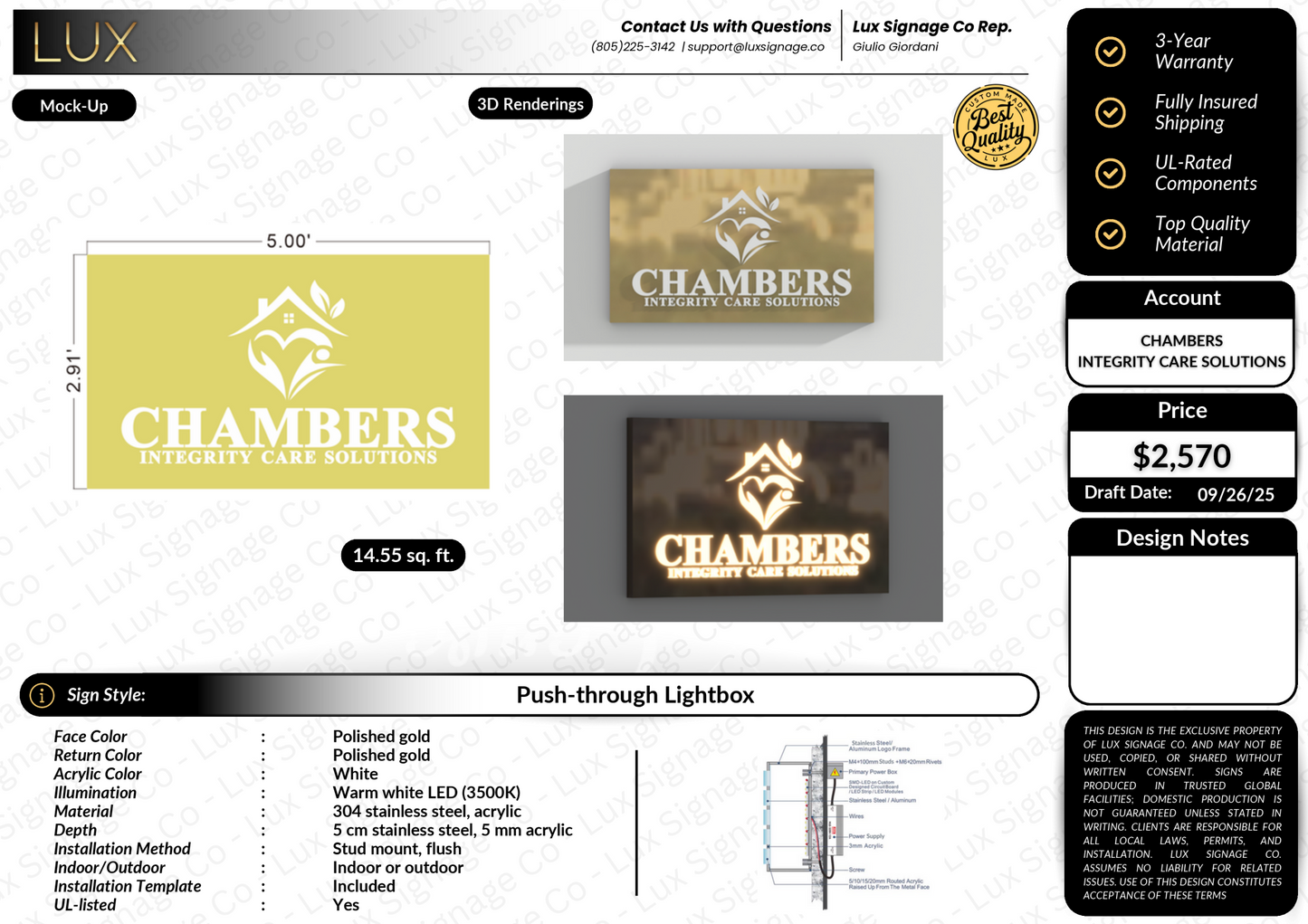 Custom Business Sign for Chambers Integrity Care Solutions (50% Deposit)