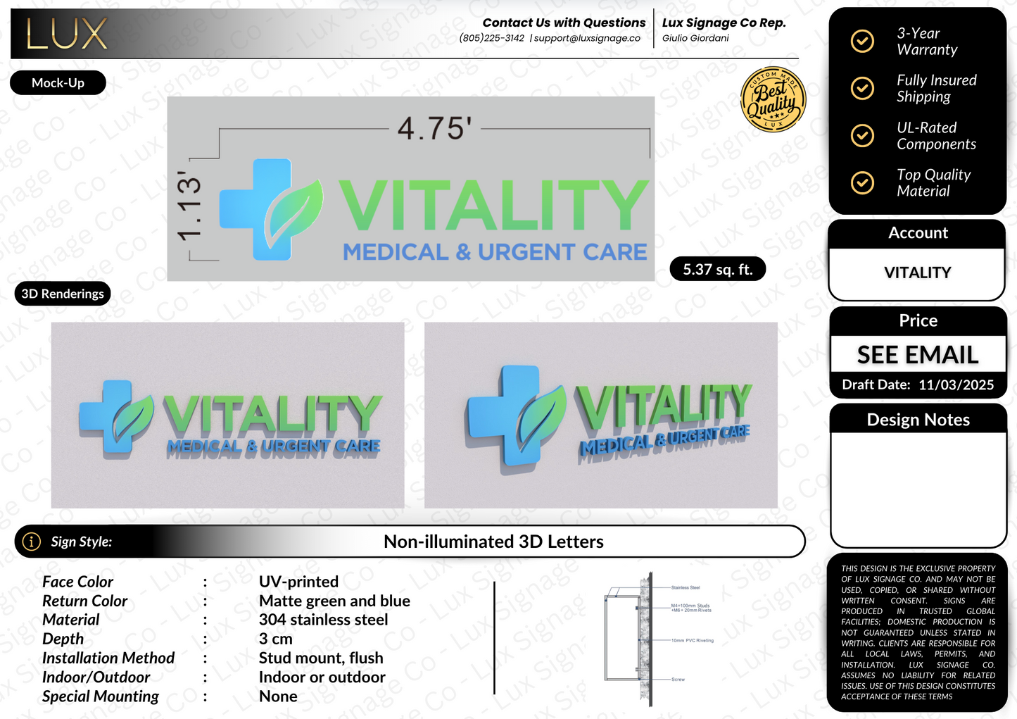 Custom Business Sign for Vitality and The Parlor
