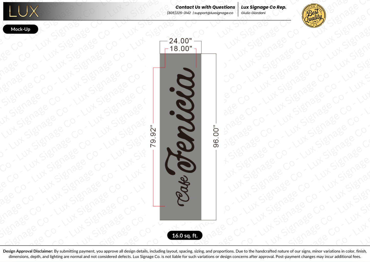 Custom Business Sign for Cafe Fenicia