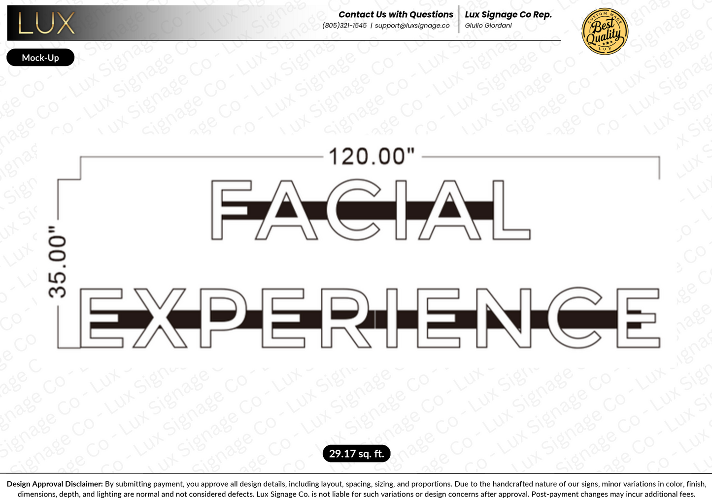 Custom Business Sign for Facial Experience