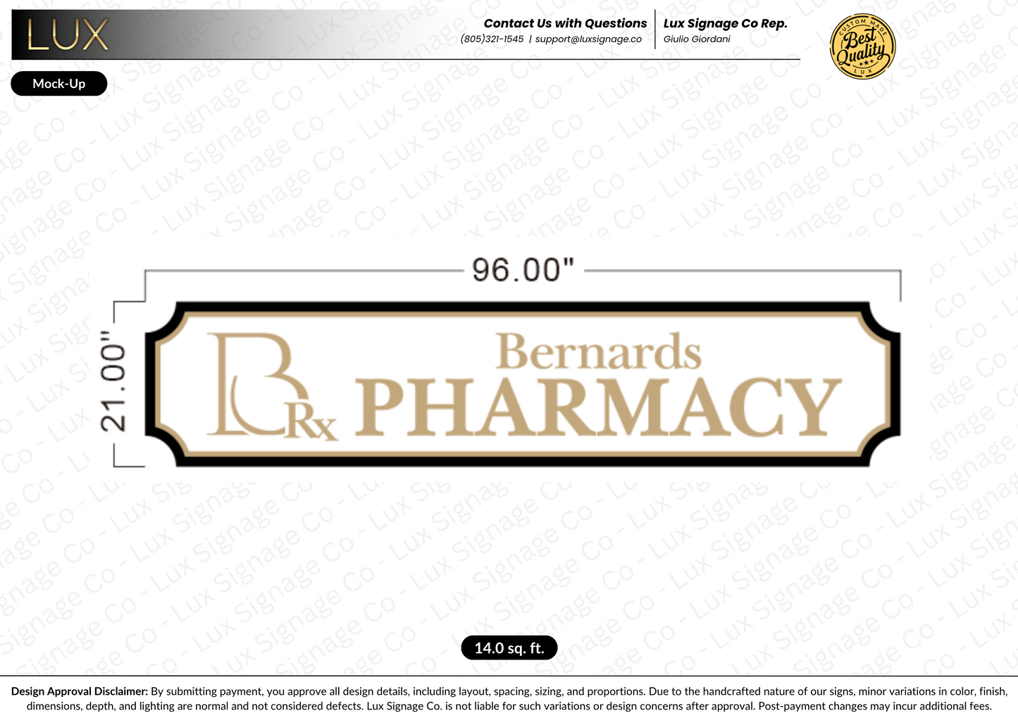 Custom Business Sign for Bernards Pharmacy (Deposit Deducted)