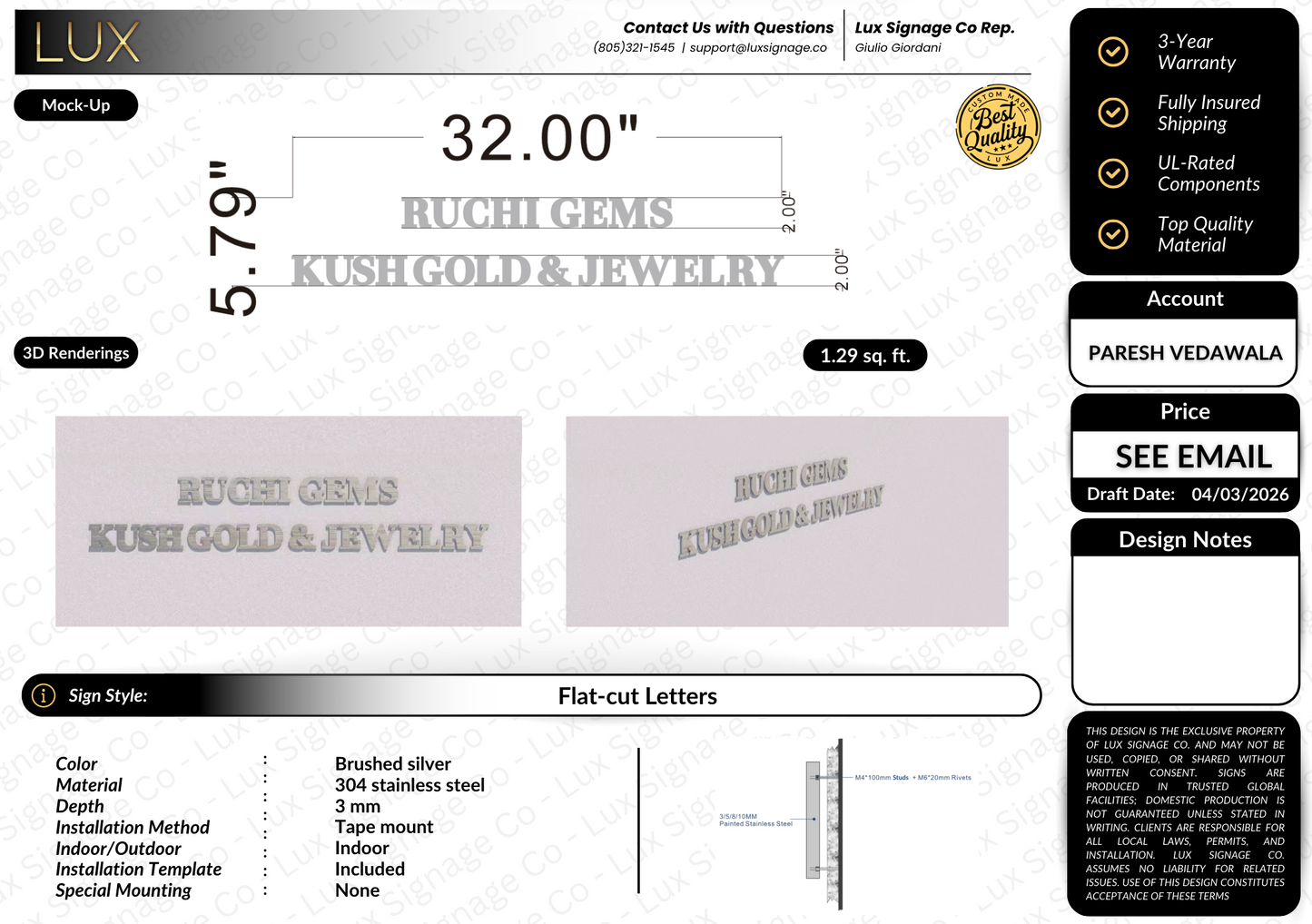 Custom Business Sign for Ruchi Gems