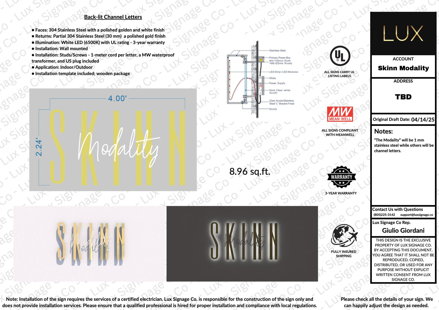 Custom Business Sign for Skinn Modality