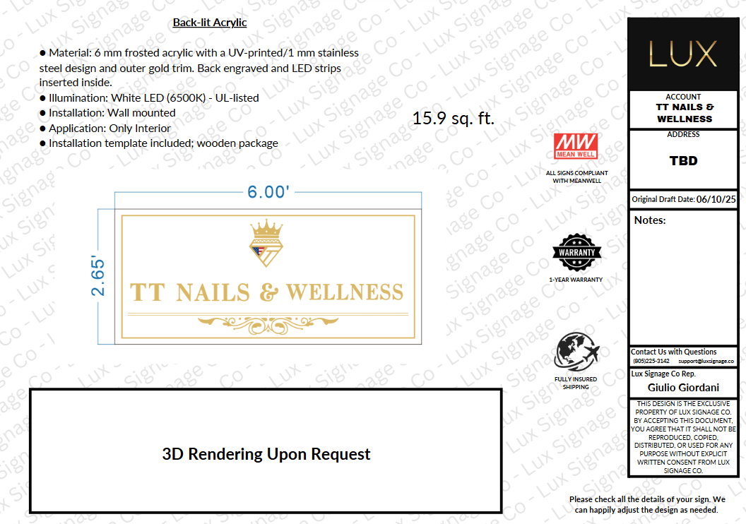 Custom Business Sign for TT Nails and Wellness (50% DEPOSIT)