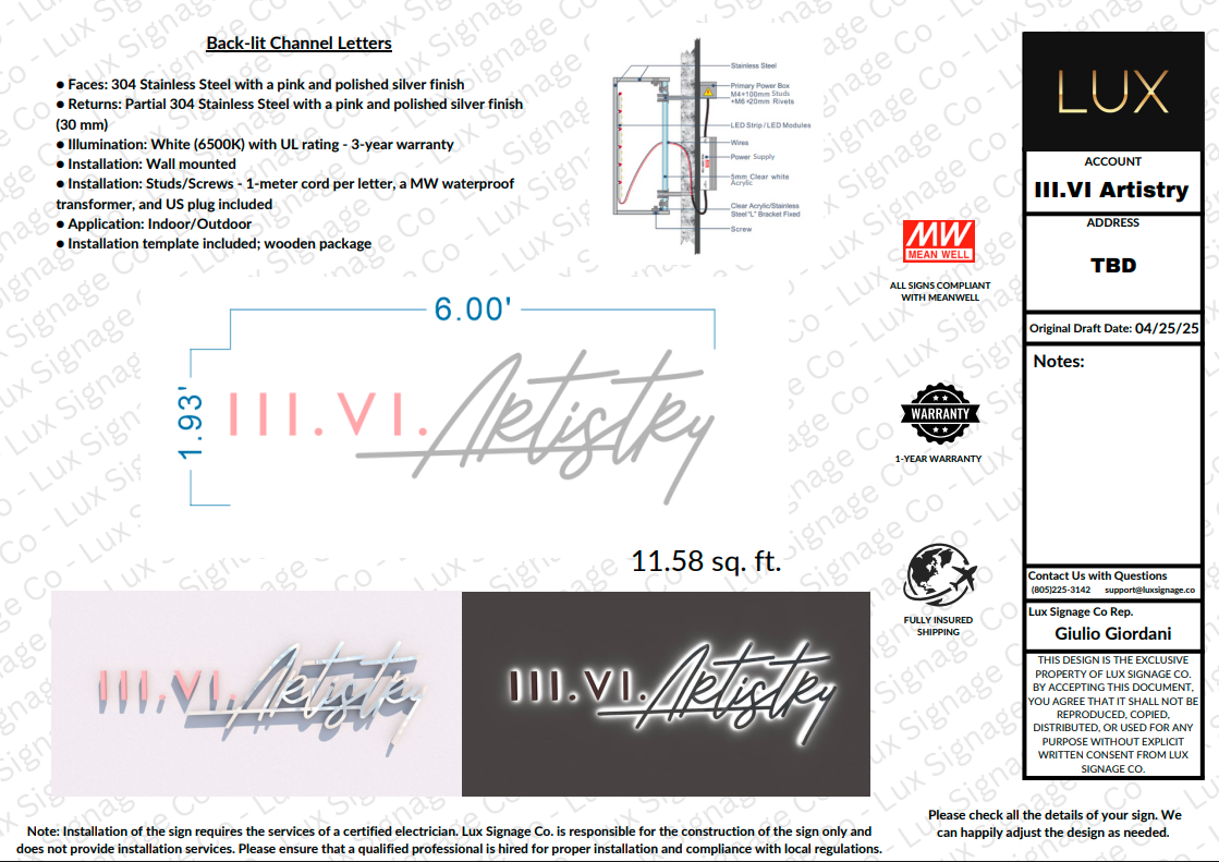 Custom Business Sign for III. VI. Artistry