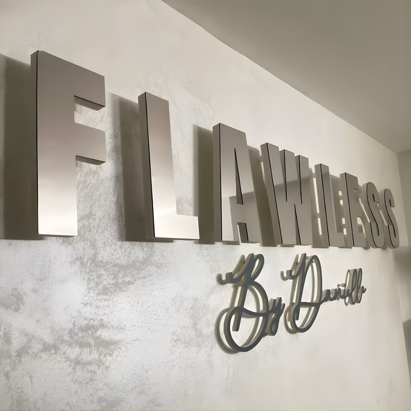 Slim-profile 3D non-illuminated sign for modern architecture