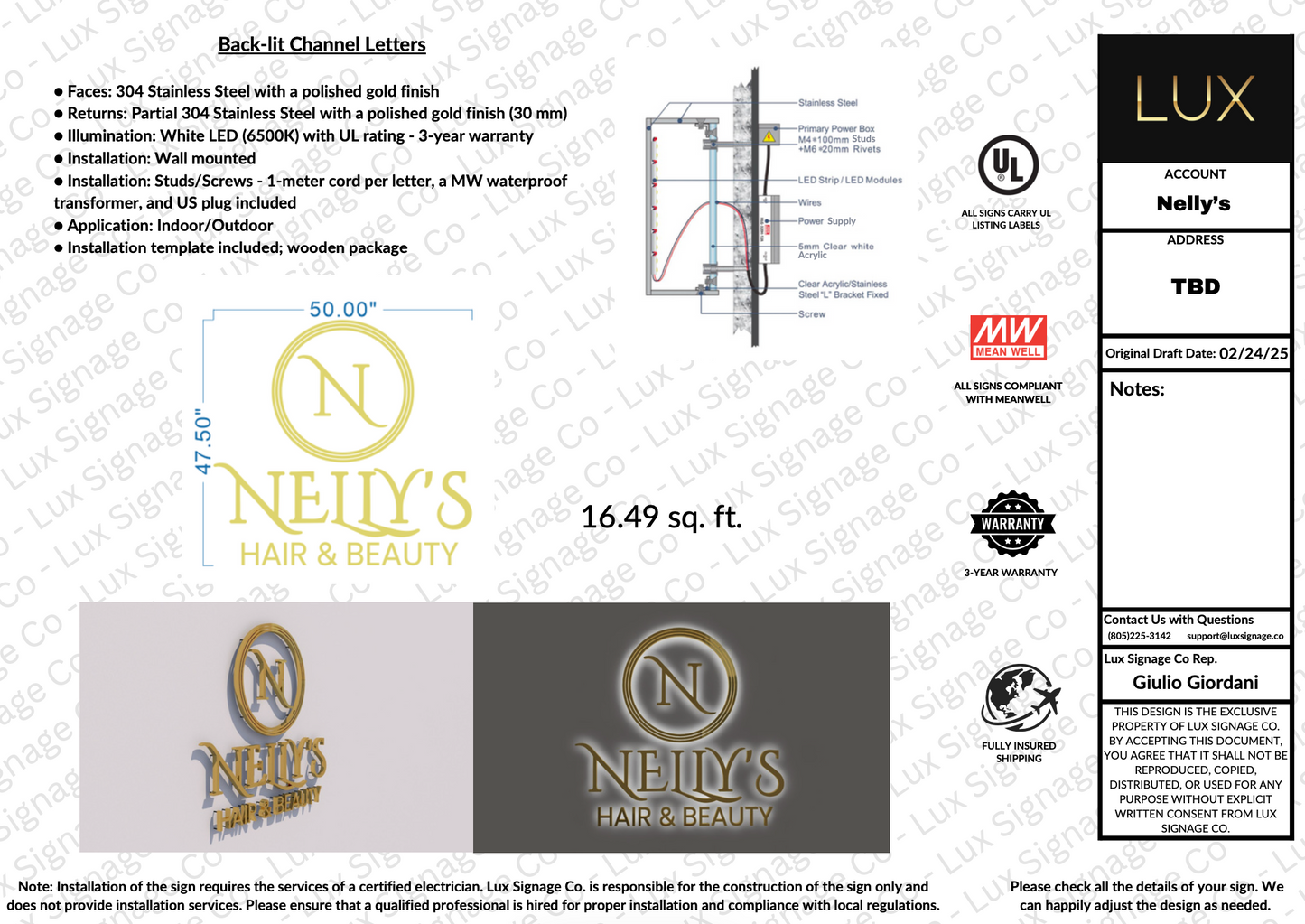 Custom Business Sign for Nelly (Nelly's Hair & Beauty) Full Logo + Just the Name