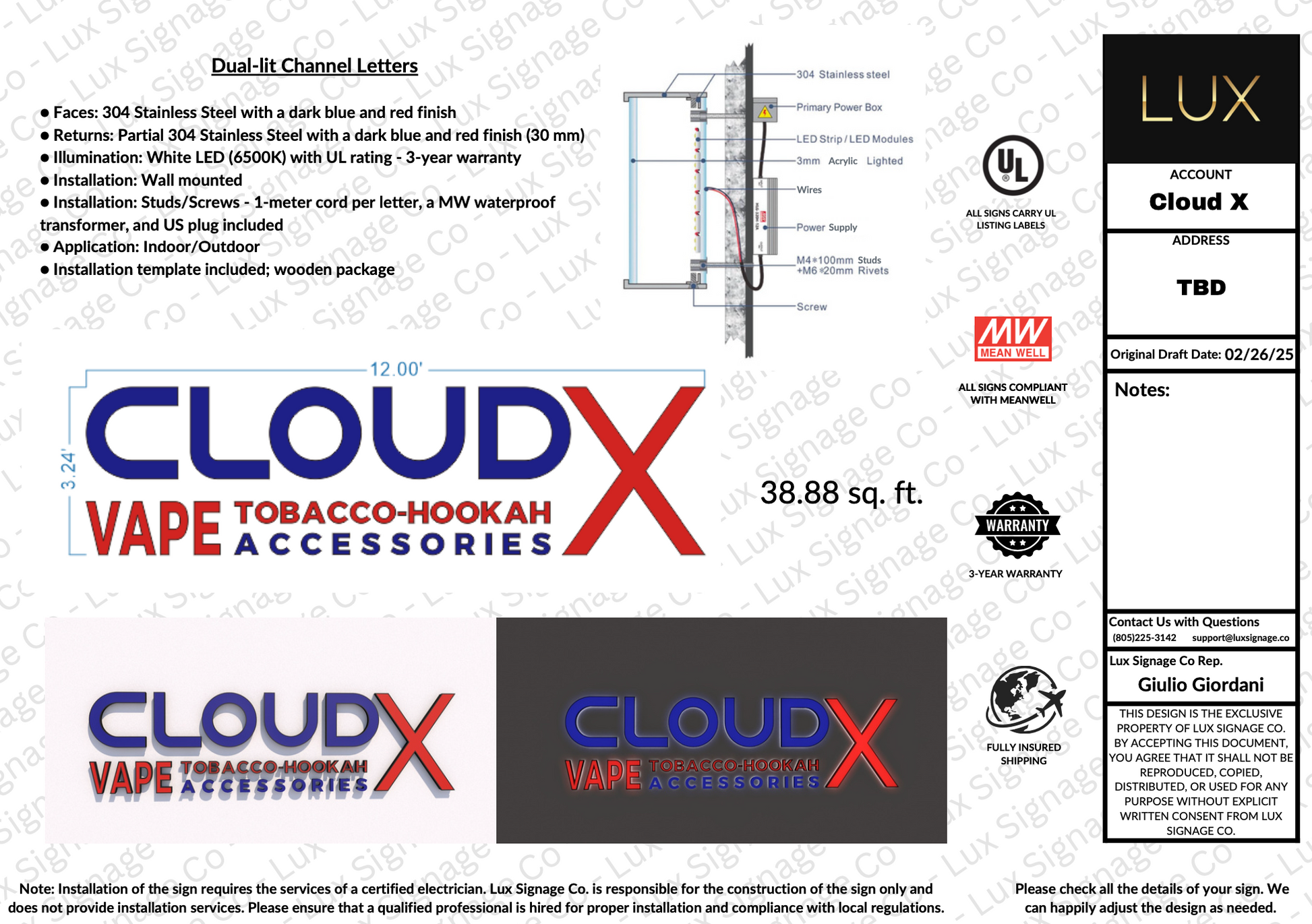 Custom Business Sign for (Cloud X) - Quantity 2