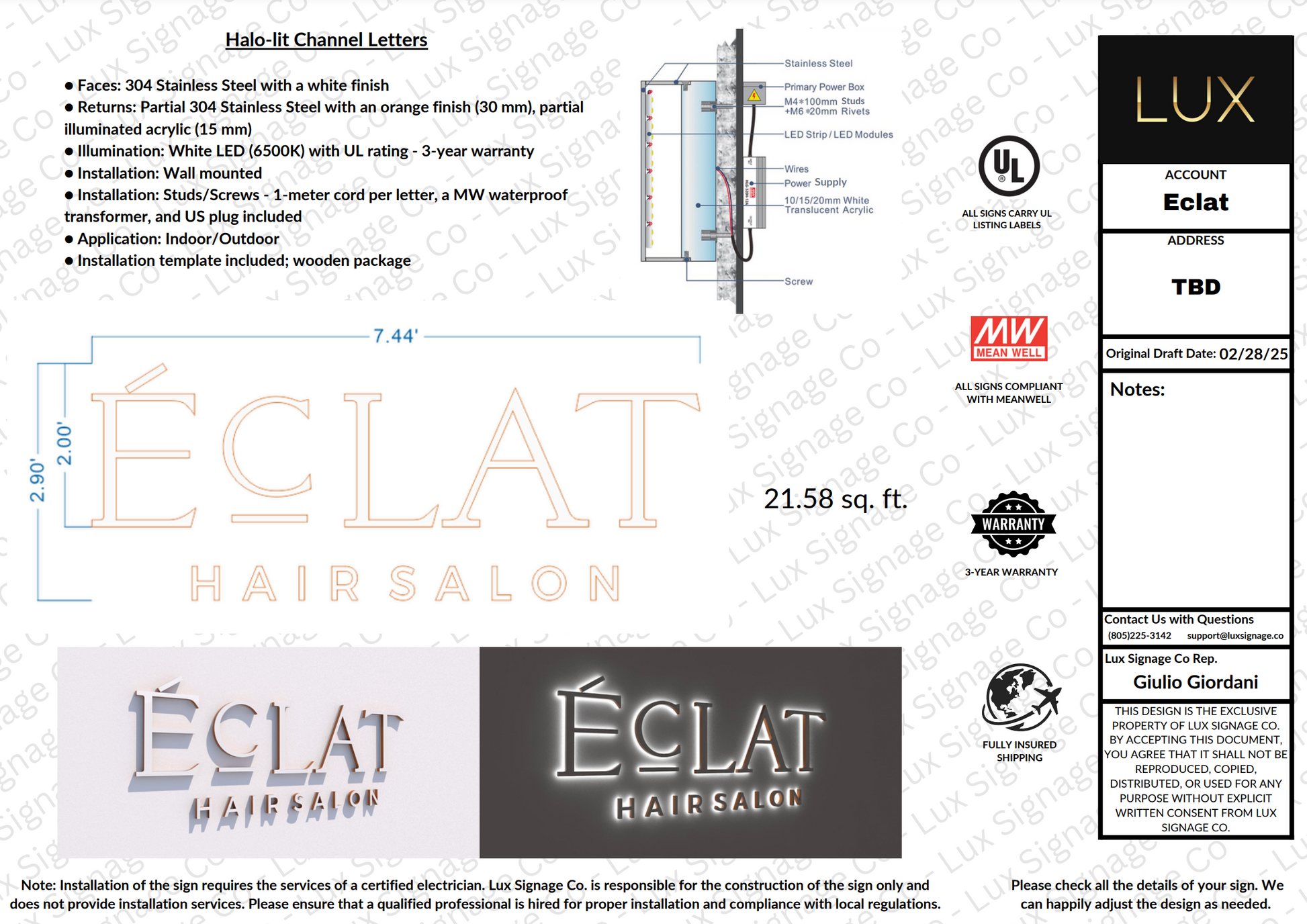 Custom Business Sign for Mariana Henary (Eclat Hair Salon)