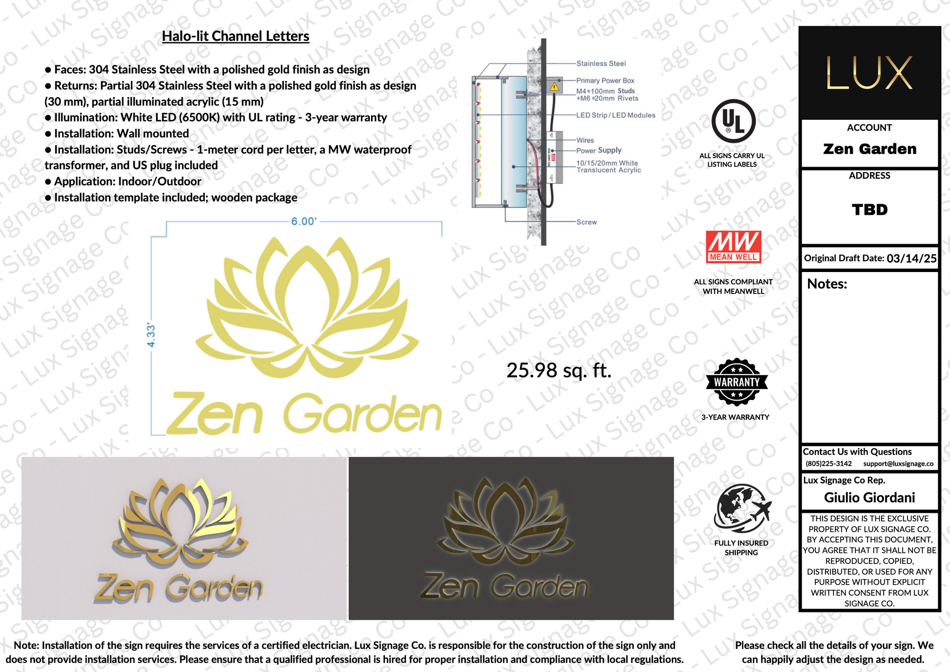 Custom Business Sign for Zen Garden