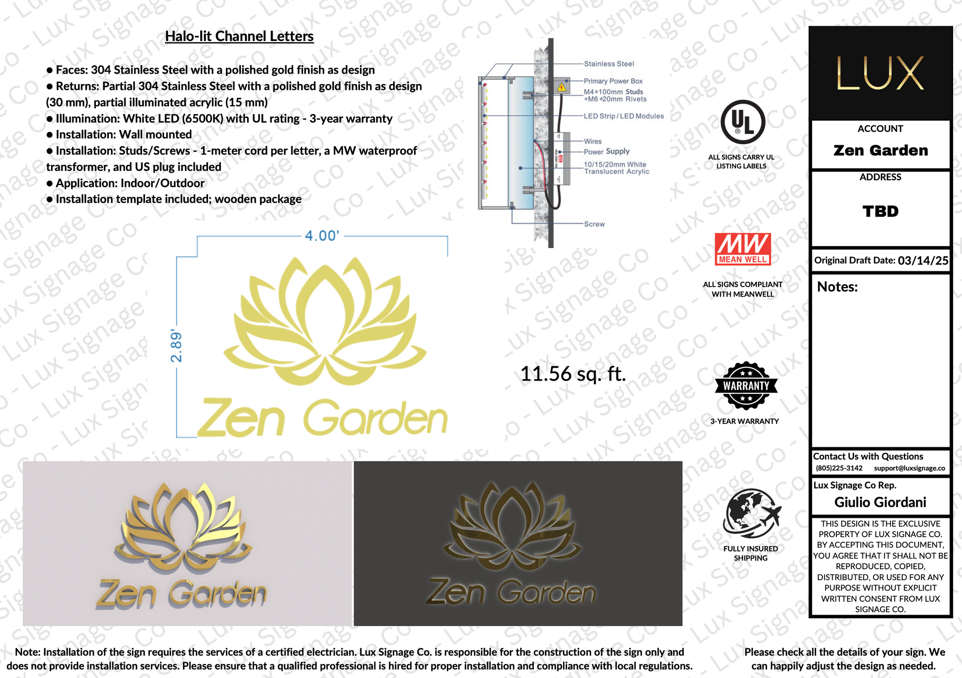 Custom Business Sign for Zen Garden