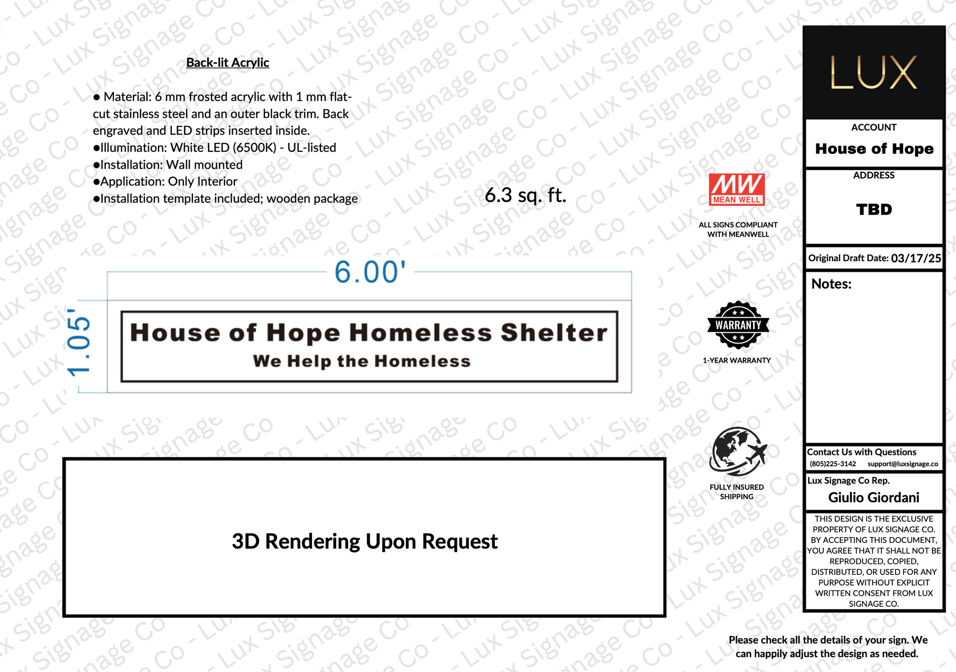 Custom Business Sign for House of Hope Shelter
