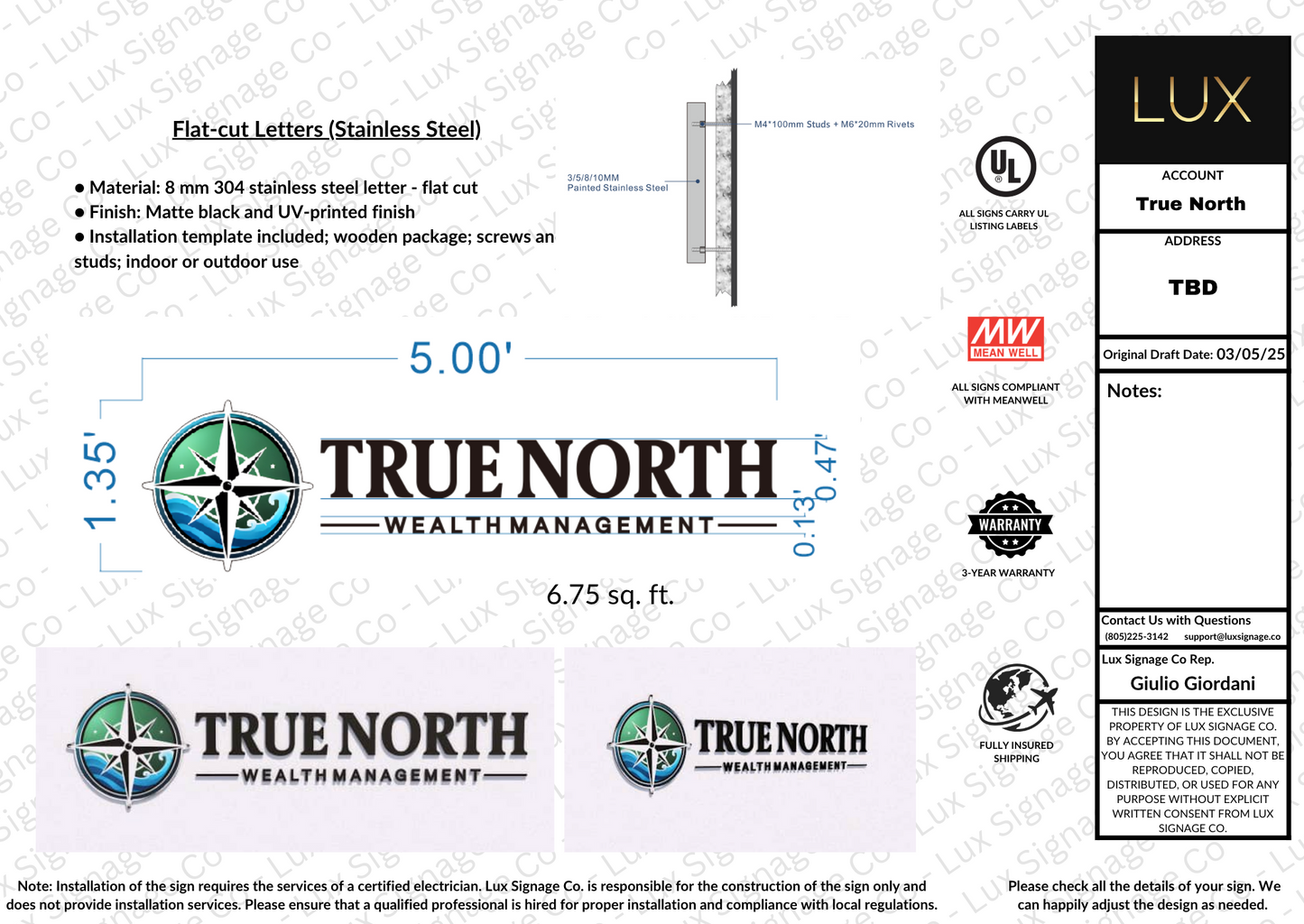Custom Business Sign for True North