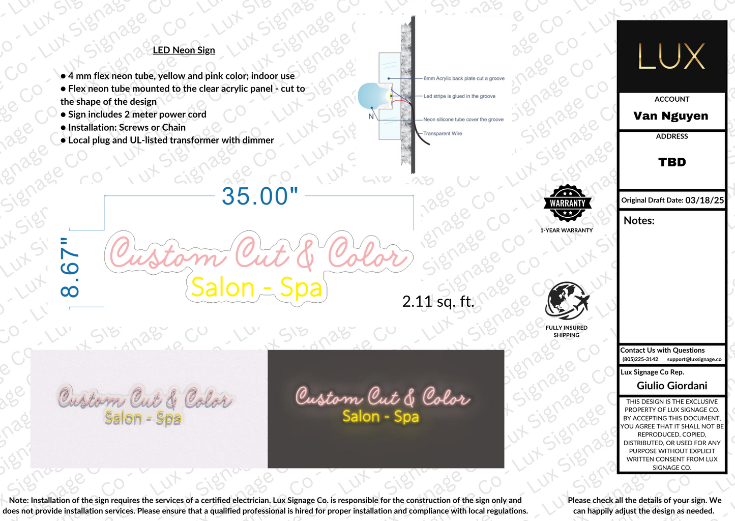Custom Business Sign for Van Nguyen