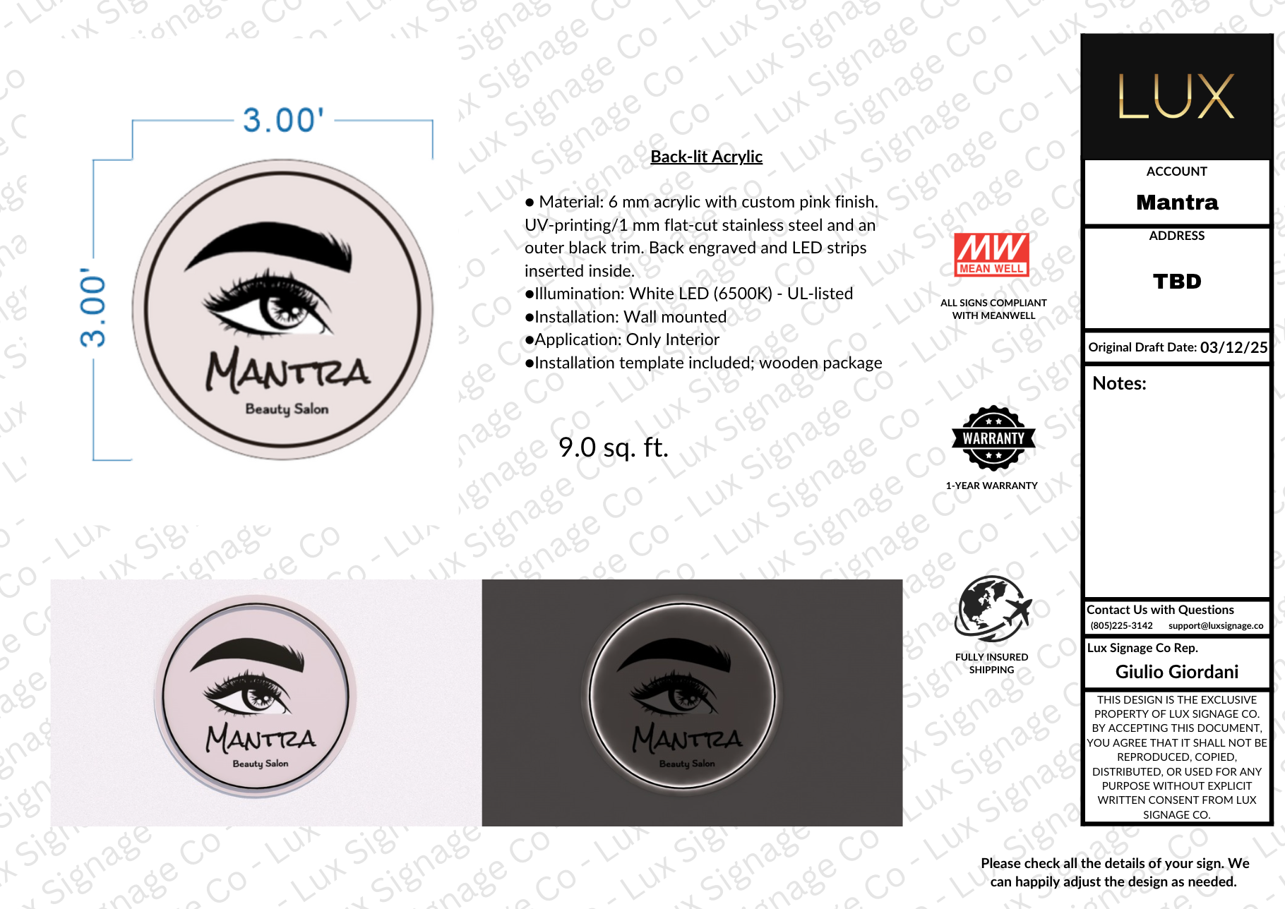 Custom Business Sign for Mantra