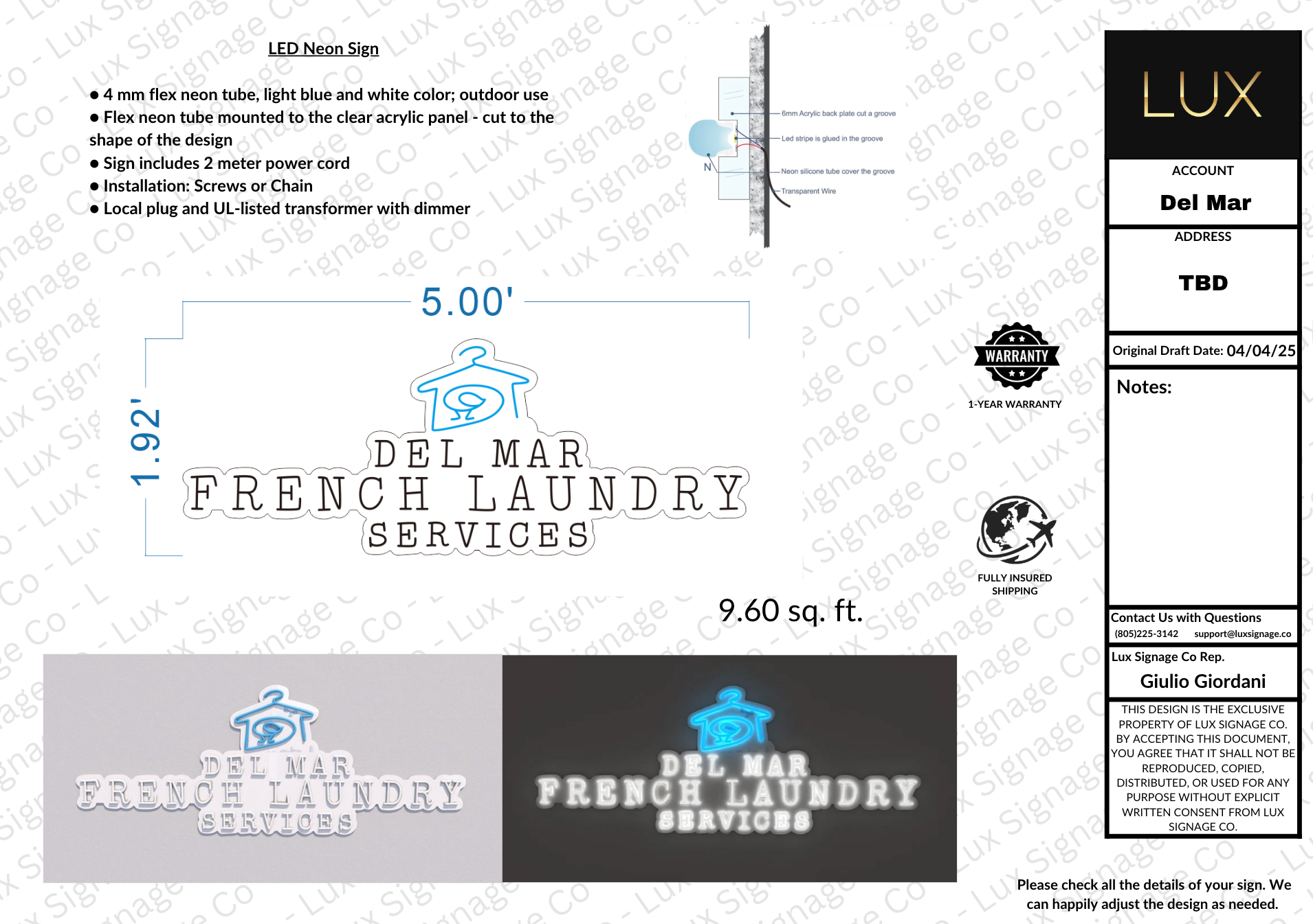 Custom Business Sign for Del Mar French Laundry Services