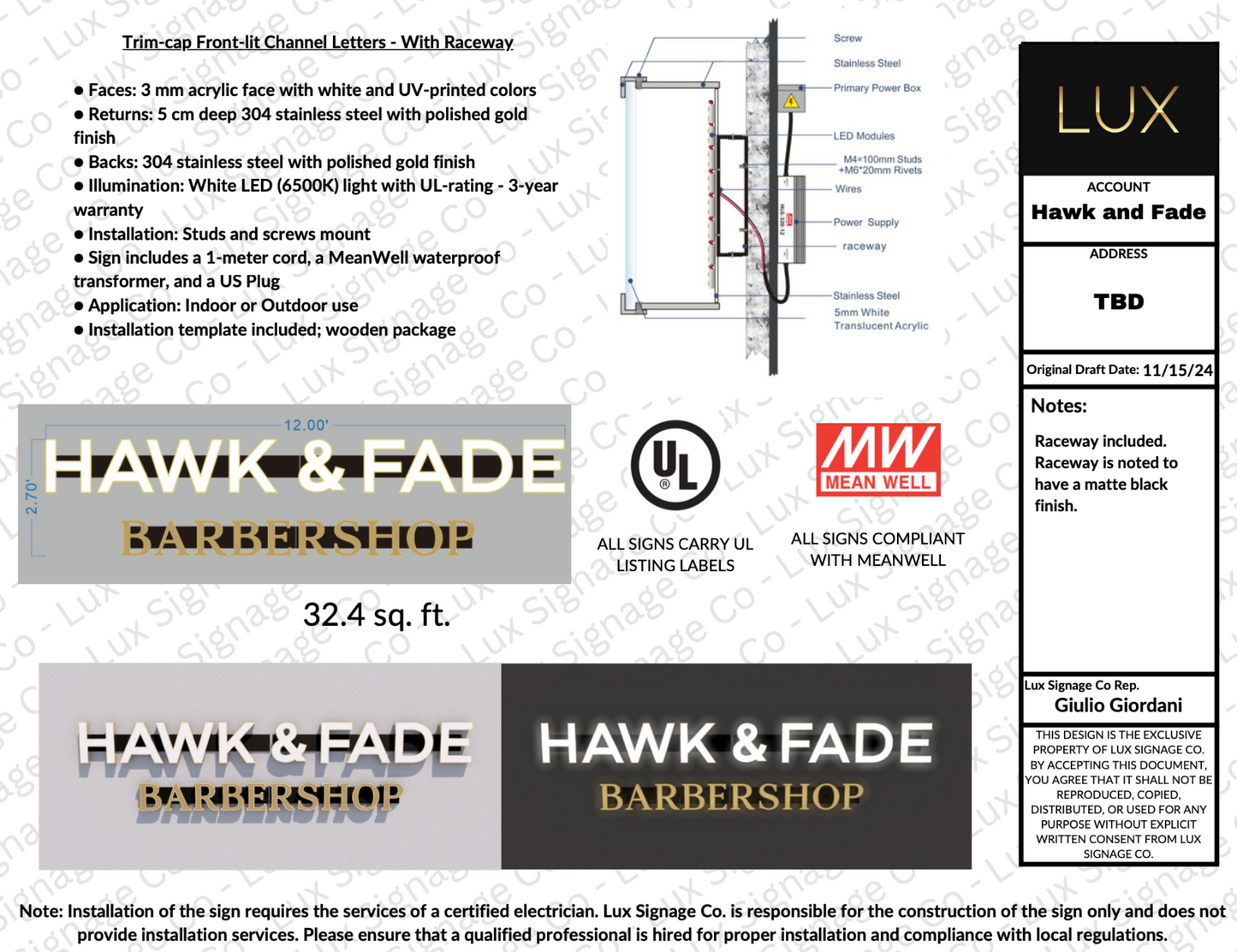 Custom Business Sign for Hawk and Fade