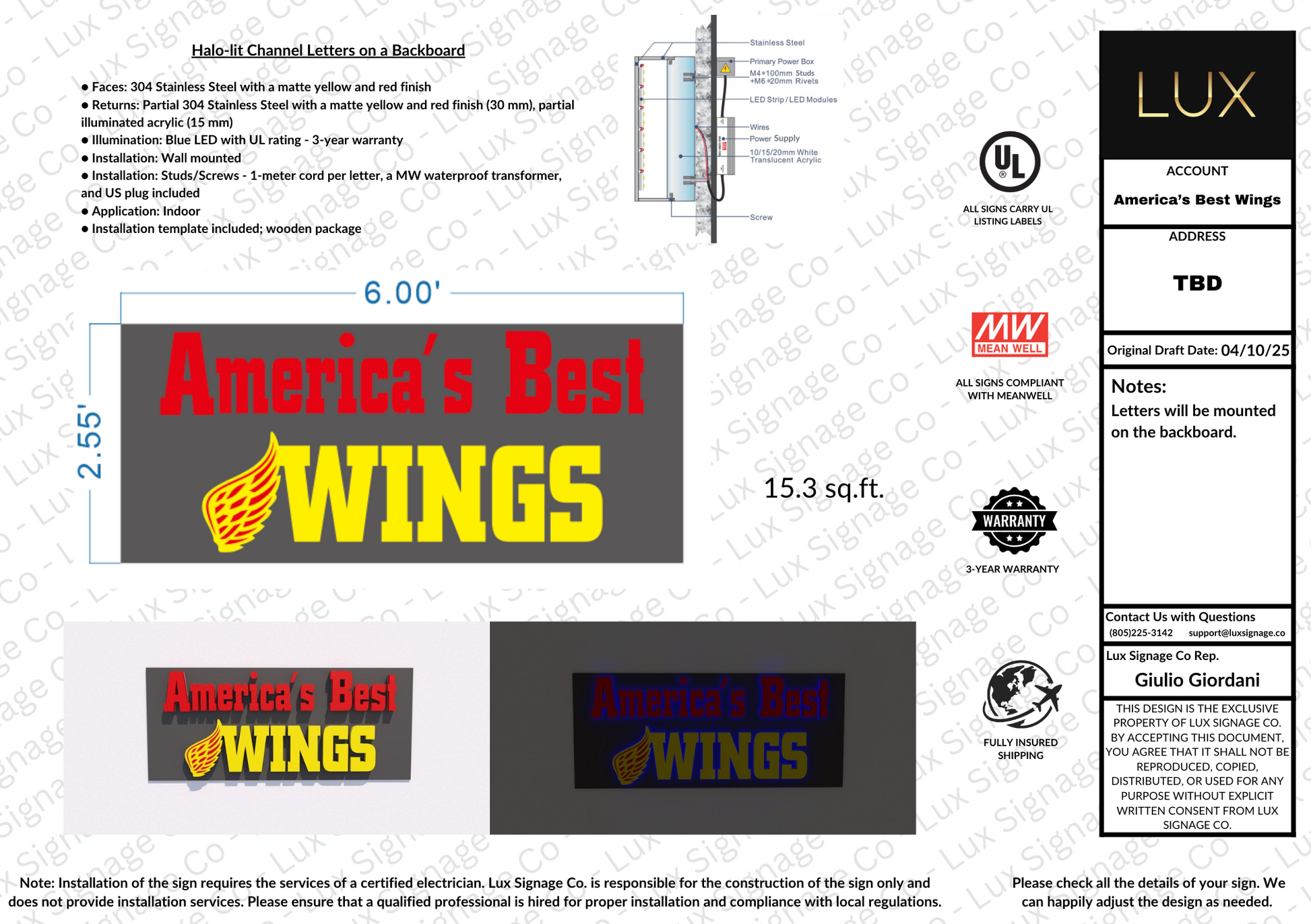 Custom Business Sign for America's Best Wings