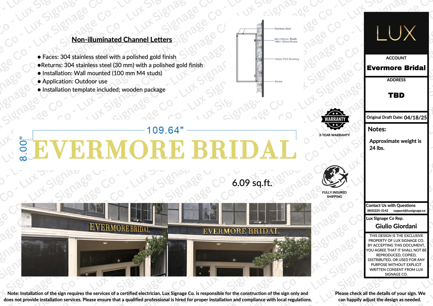 Custom Business Sign for Evermore Bridal