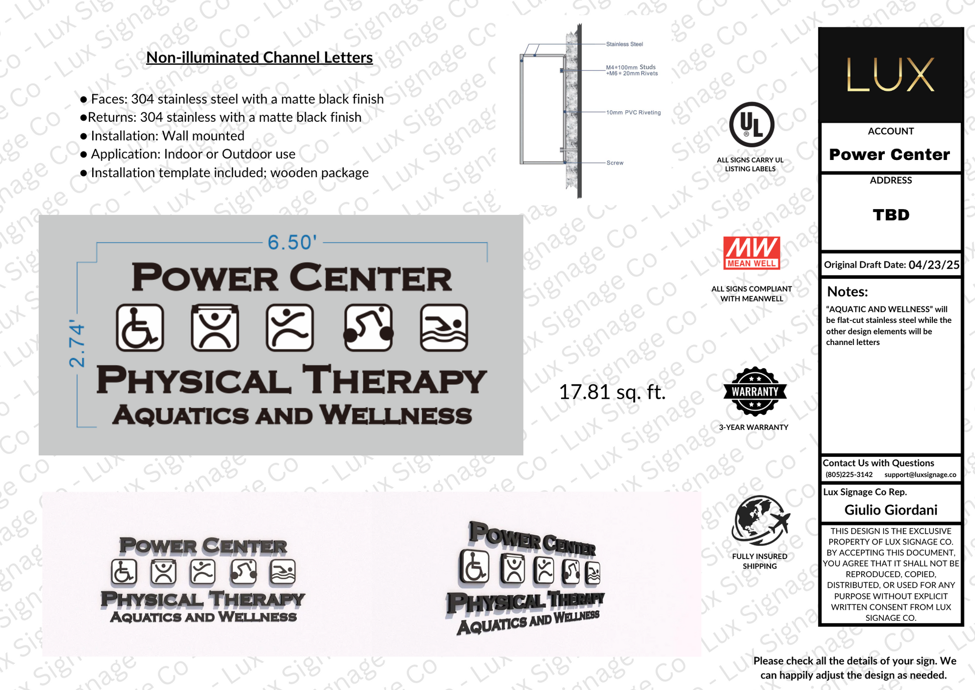 Custom Business Sign for Power Center Physical Therapy