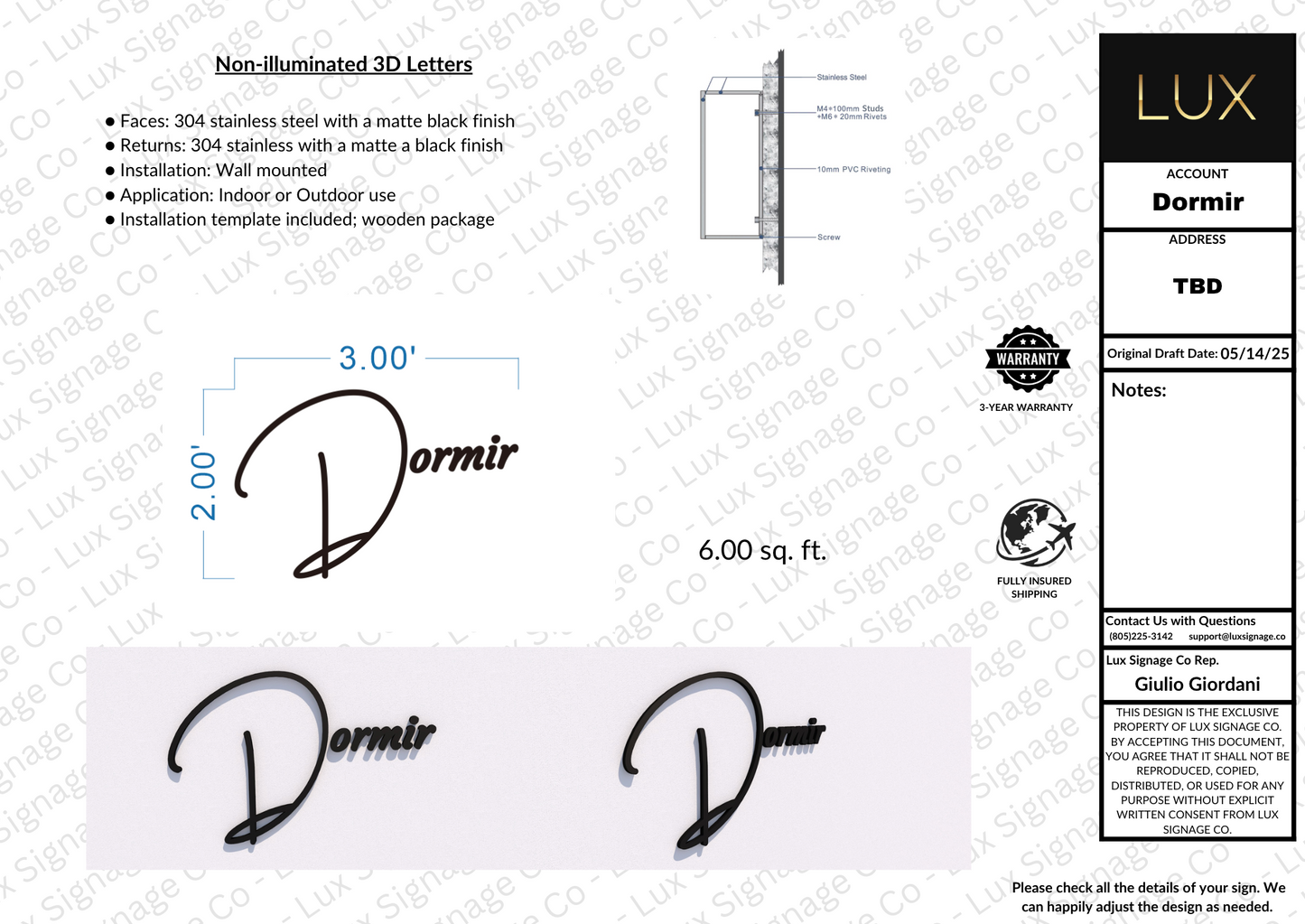Custom Business Sign for Dormir