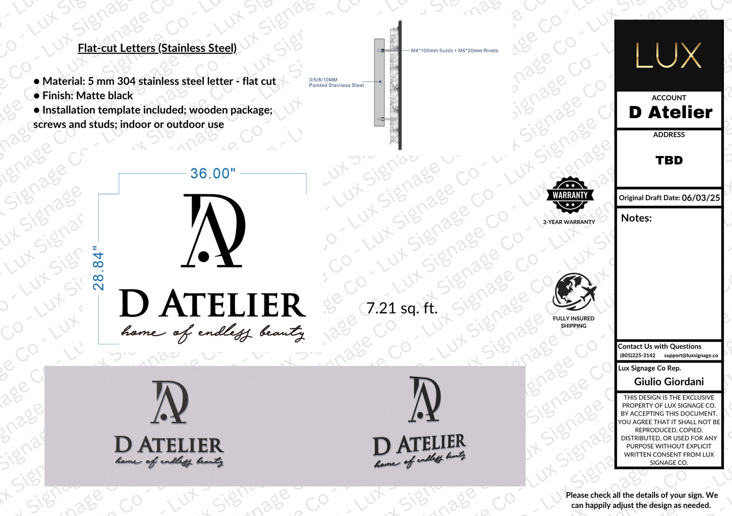 Custom Business Sign for D Atelier