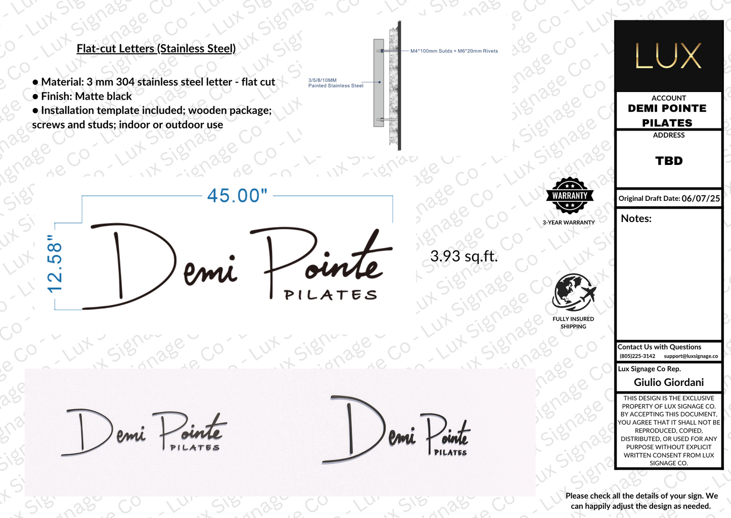Custom Business Sign for Demi Pointe Pilates