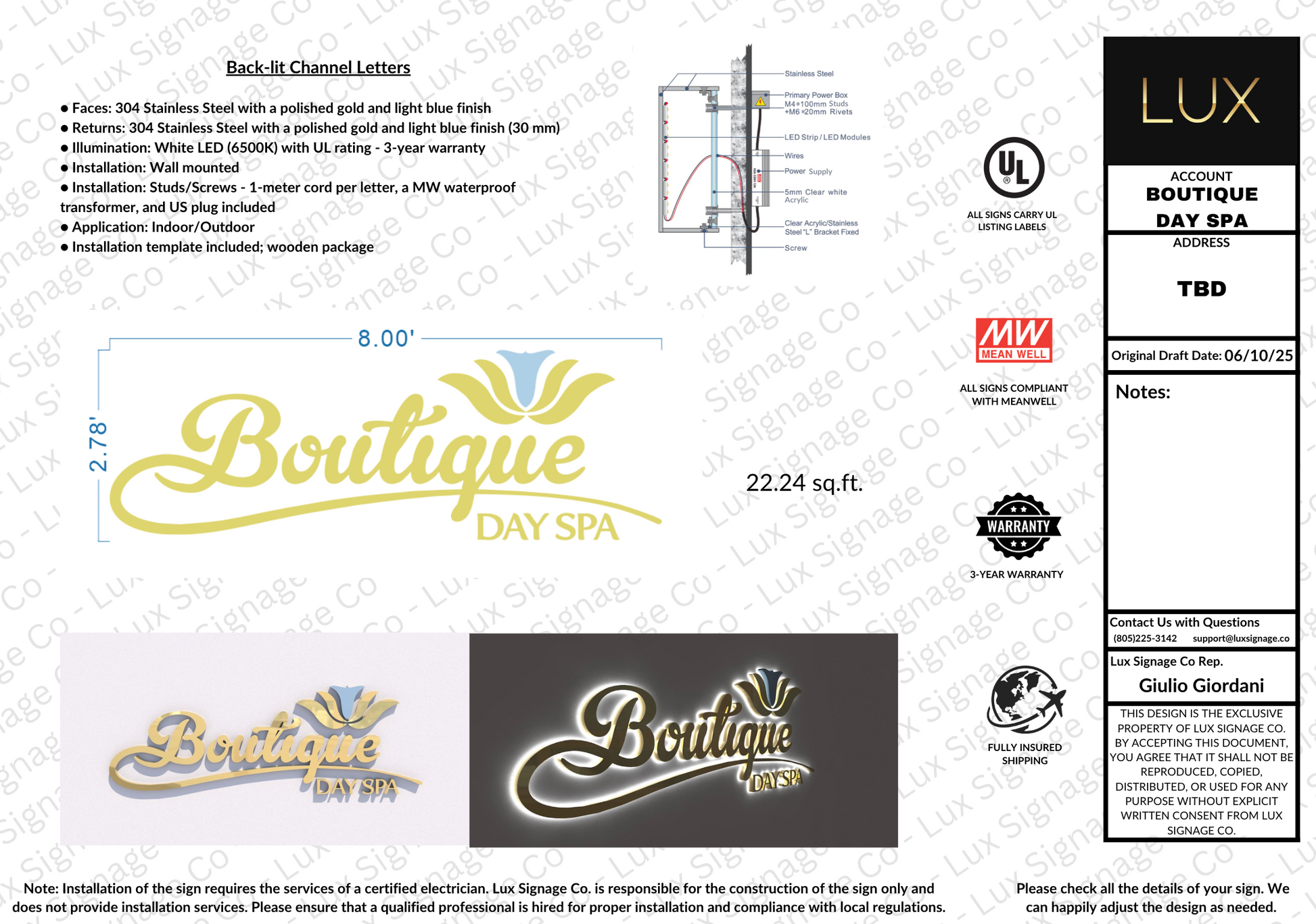 Custom Business Sign for Boutique Day Spa