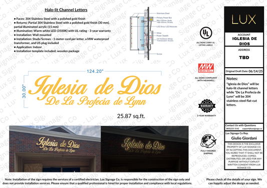 Custom Business Sign for Iglesia de Dios (50% Remainder)