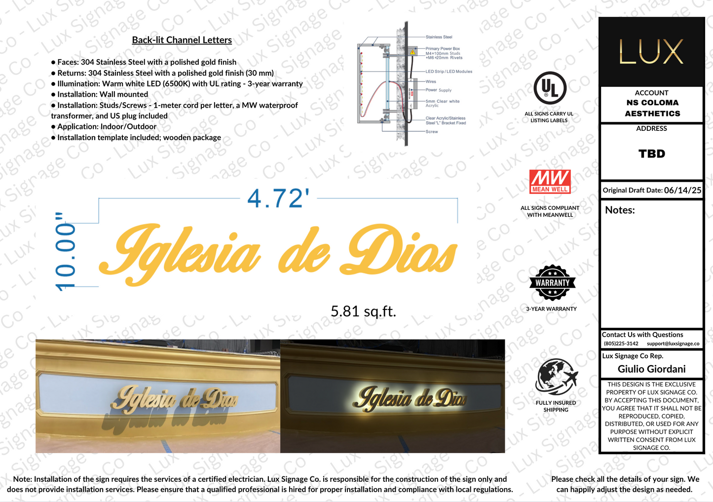 Custom Business Sign for Iglesia de Dios (50% Remainder)