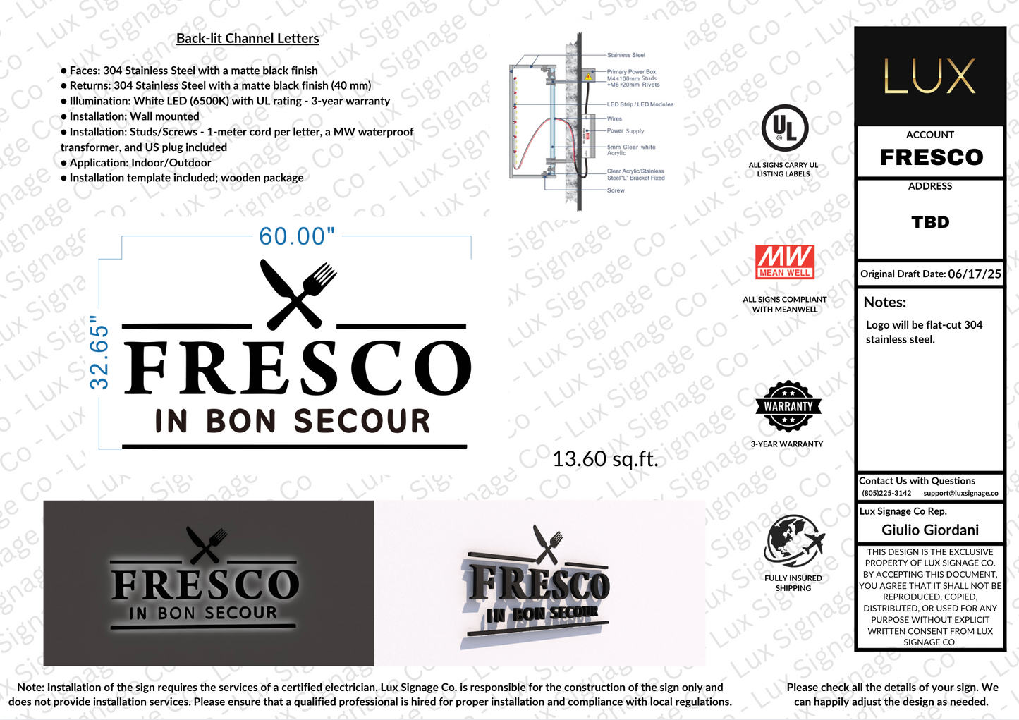 Custom Business Sign for Fresco