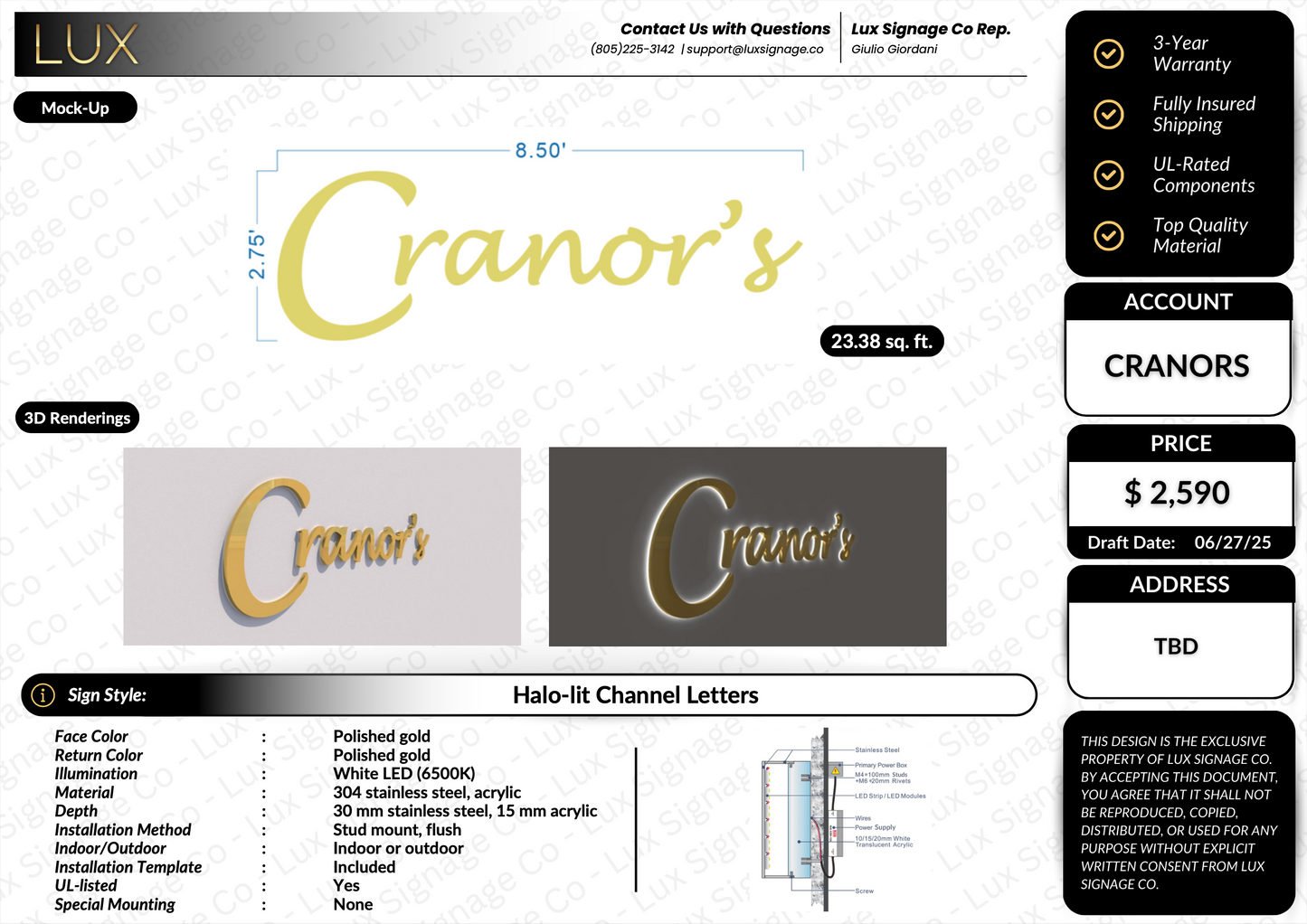 Custom Business Sign for Cranor's