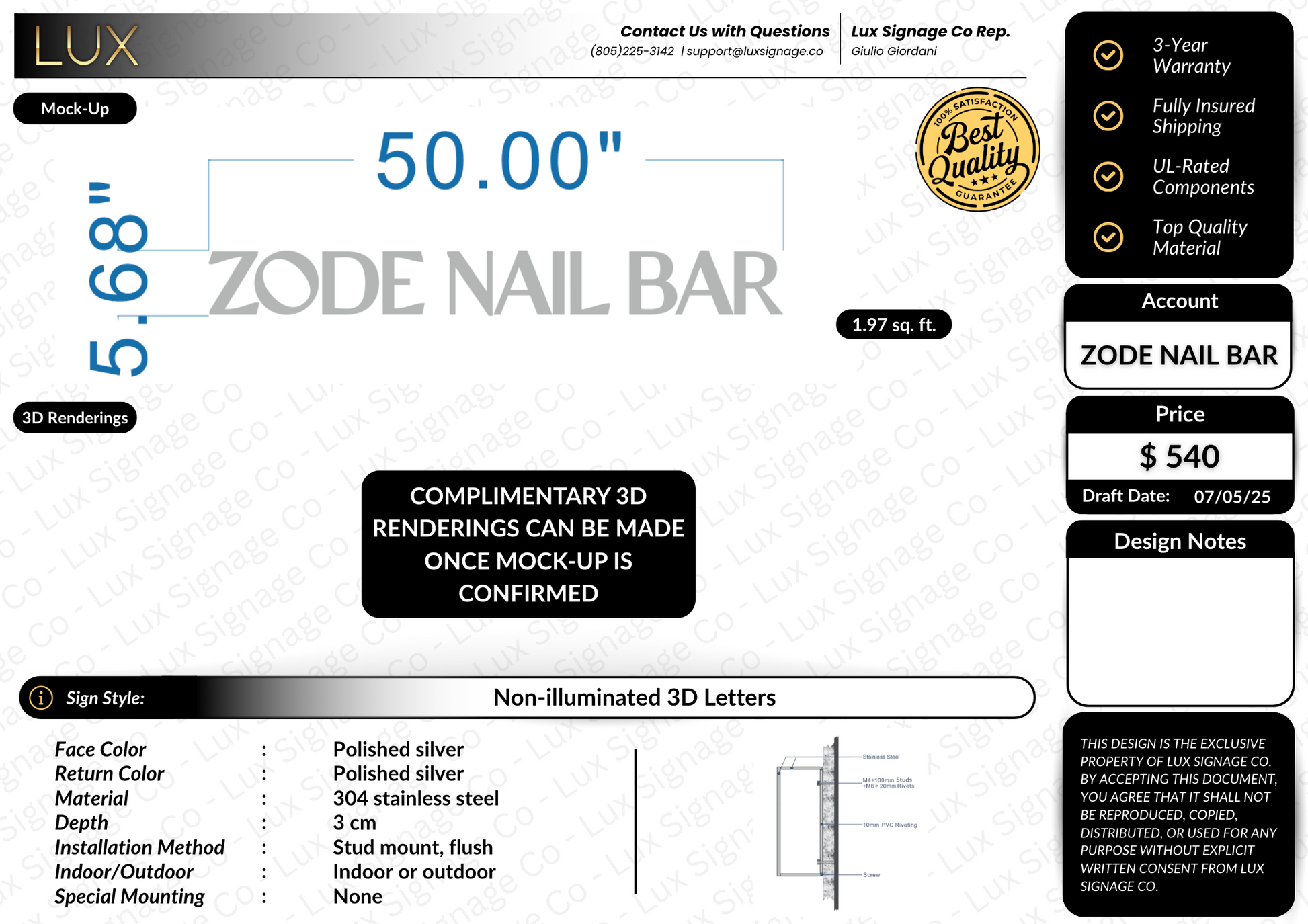 Custom Business Sign for Zode Nail Bar