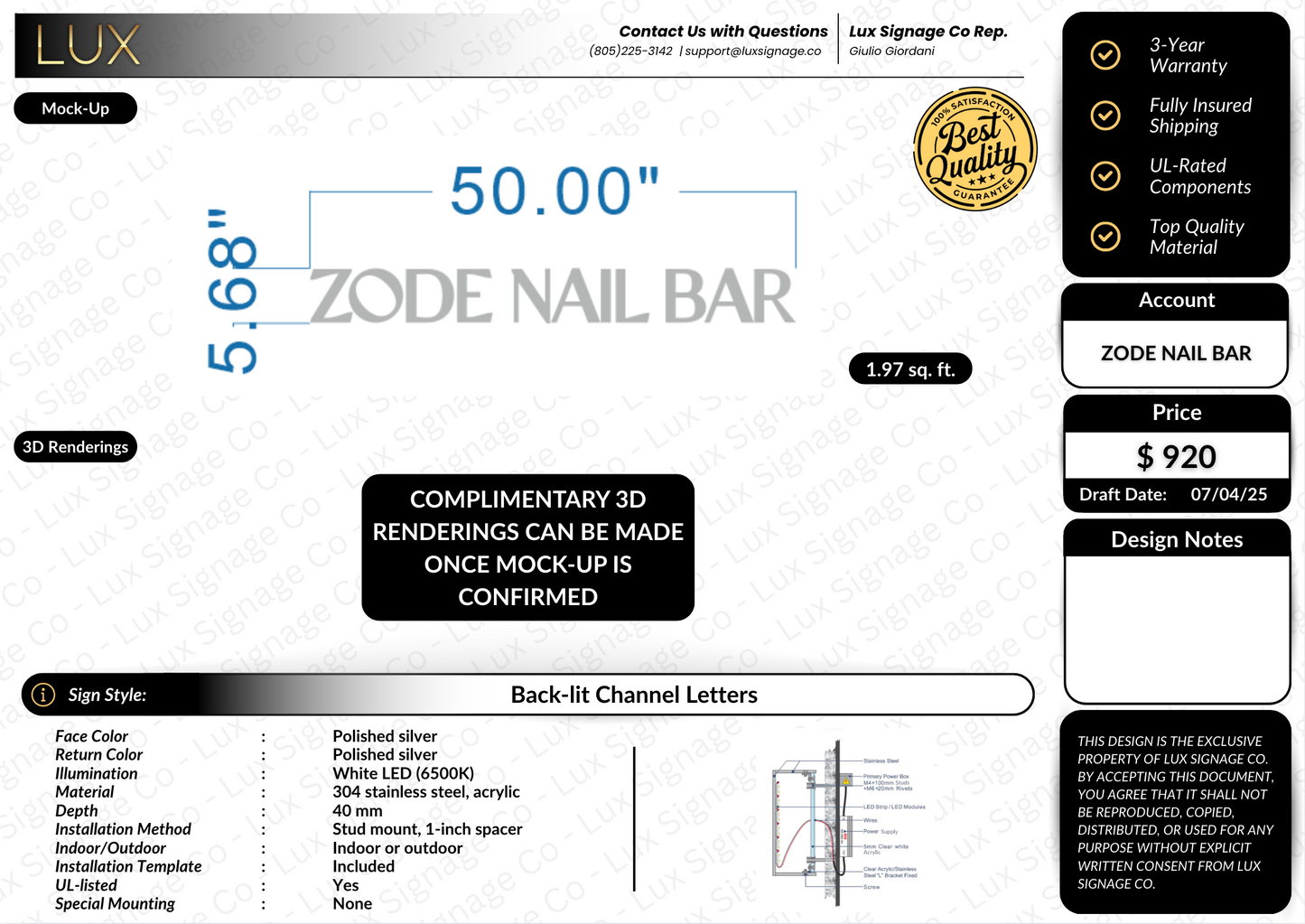 Custom Business Sign for Zode Nail Bar
