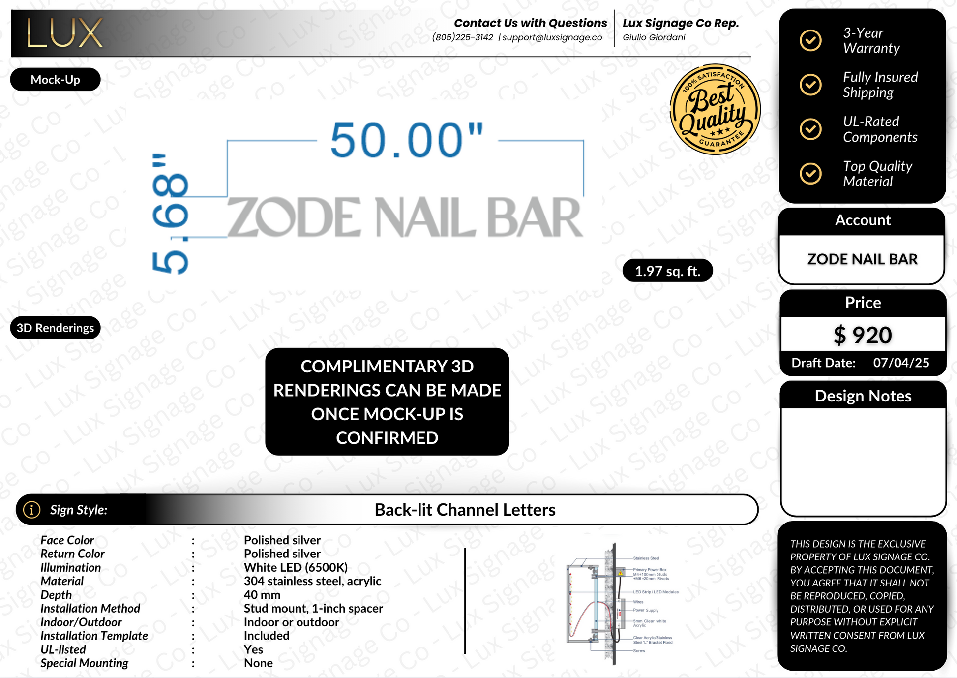 Custom Business Sign for Zode Nail Bar