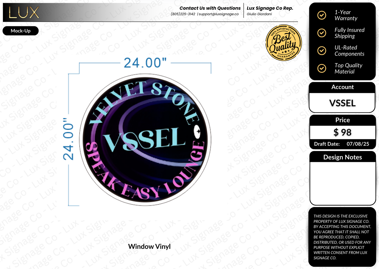 Custom Business Sign for VSSEL