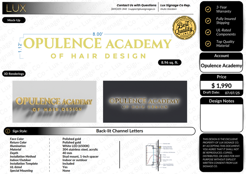 Custom Business for Opulence Academy of Hair Design