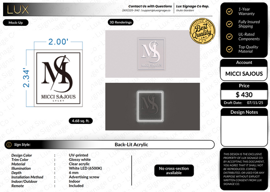 Custom Business Sign for Micci Sajous