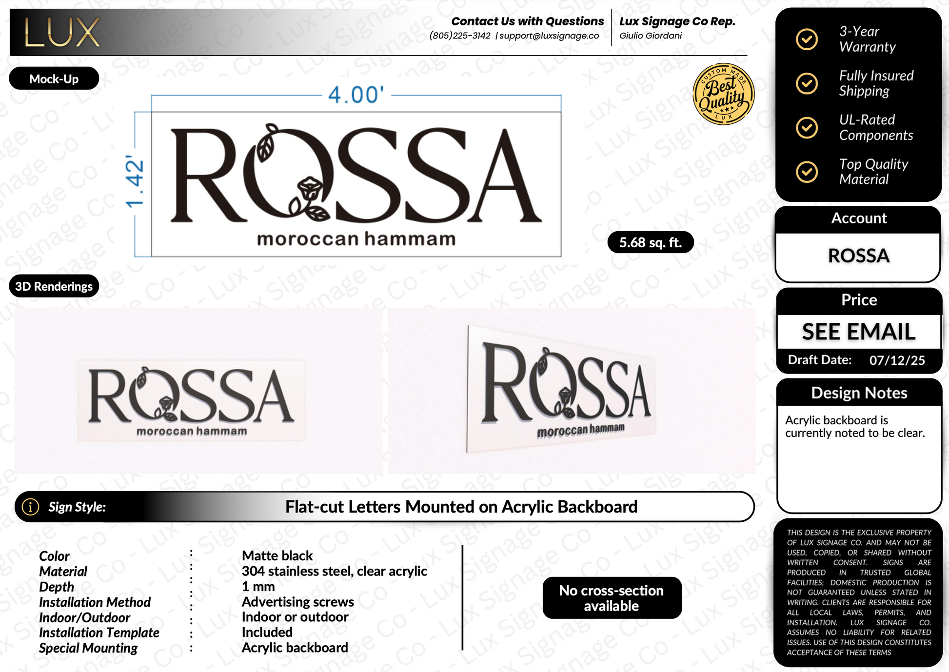 Custom Business Sign for Rossa